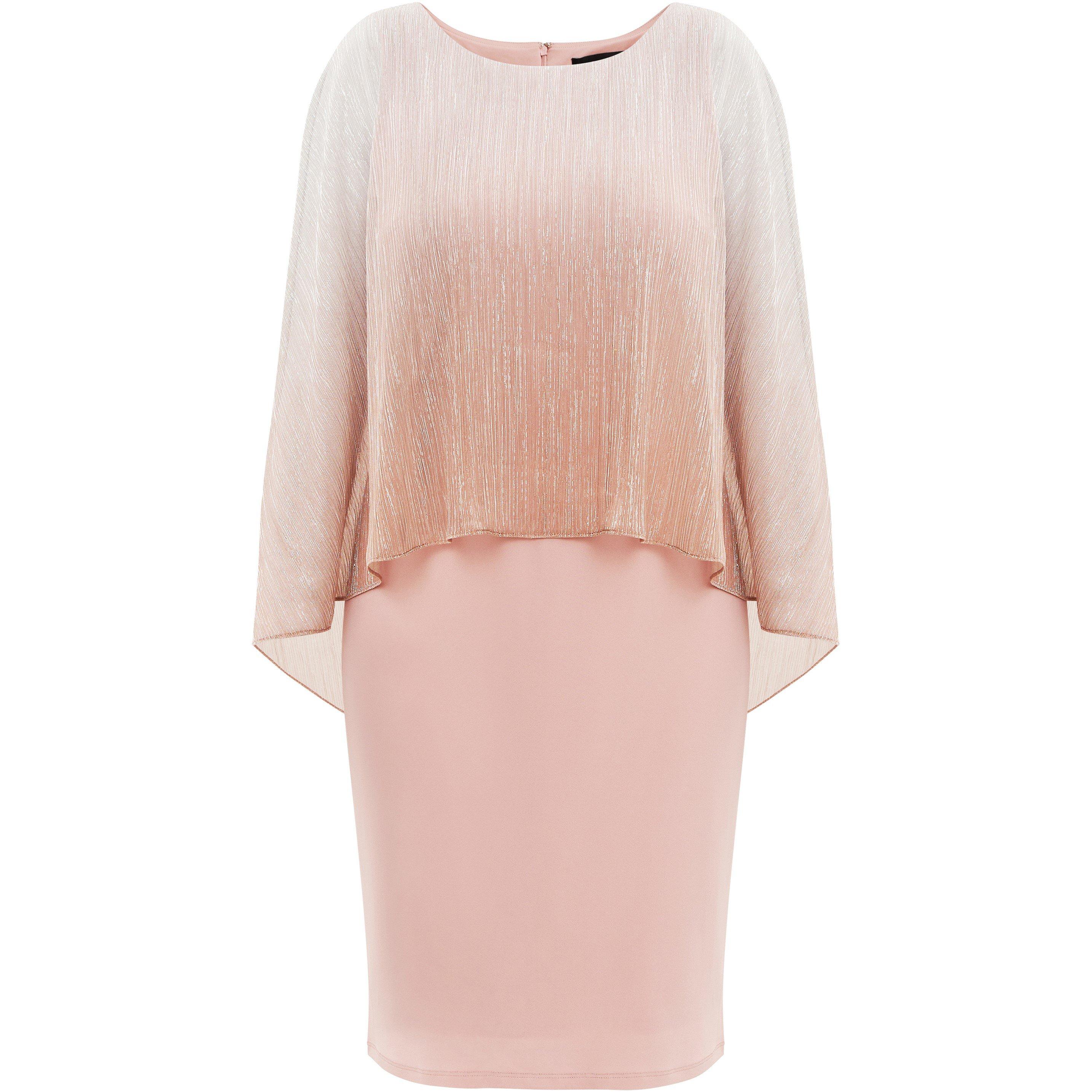 Rose Pink - Gina Bacconi - Shyla Foil Cape Chiffon Cocktail Dress - 4