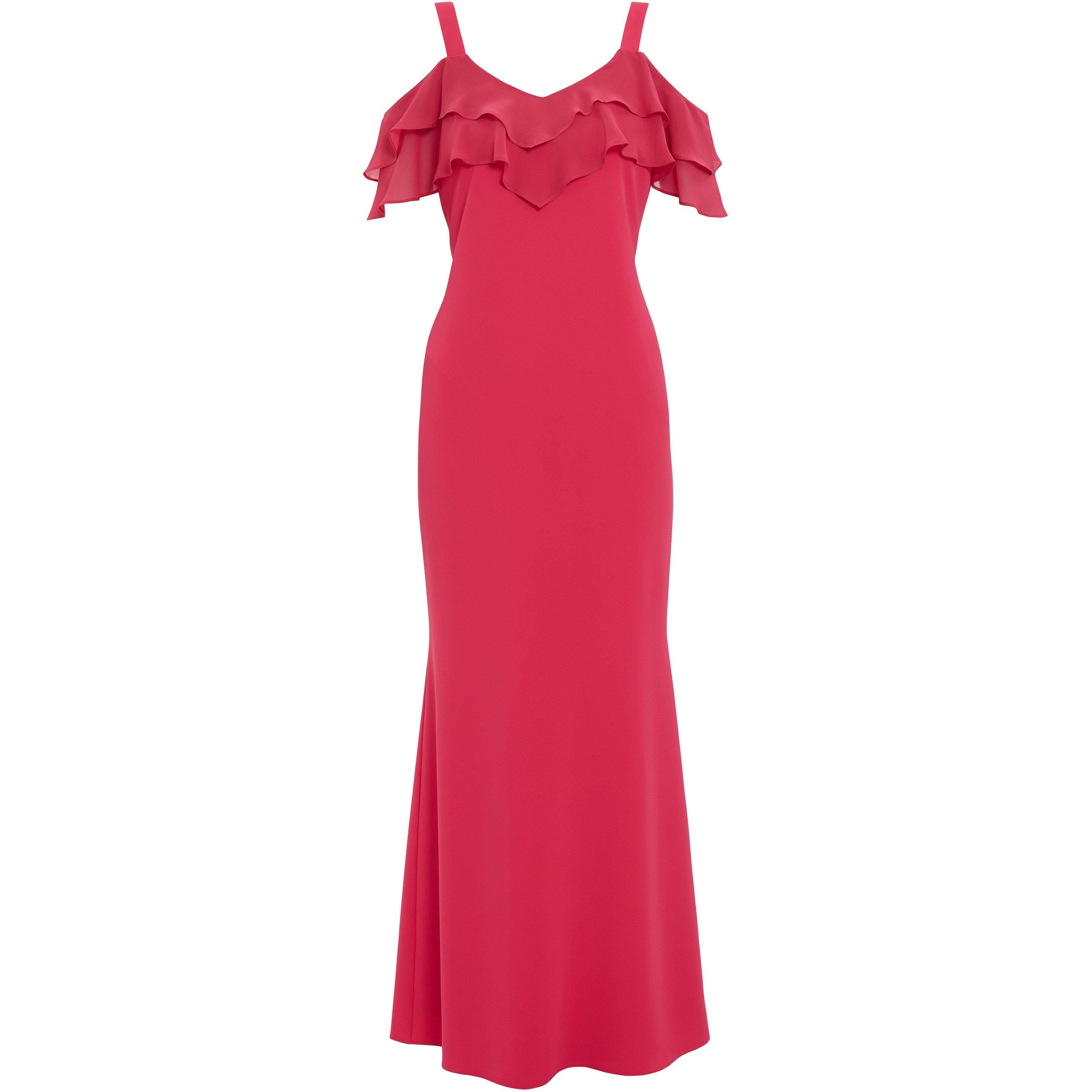 Gina Bacconi Women's Blaise With Chiffon Frills Maxi Dress - Fuchsia Rose - 22