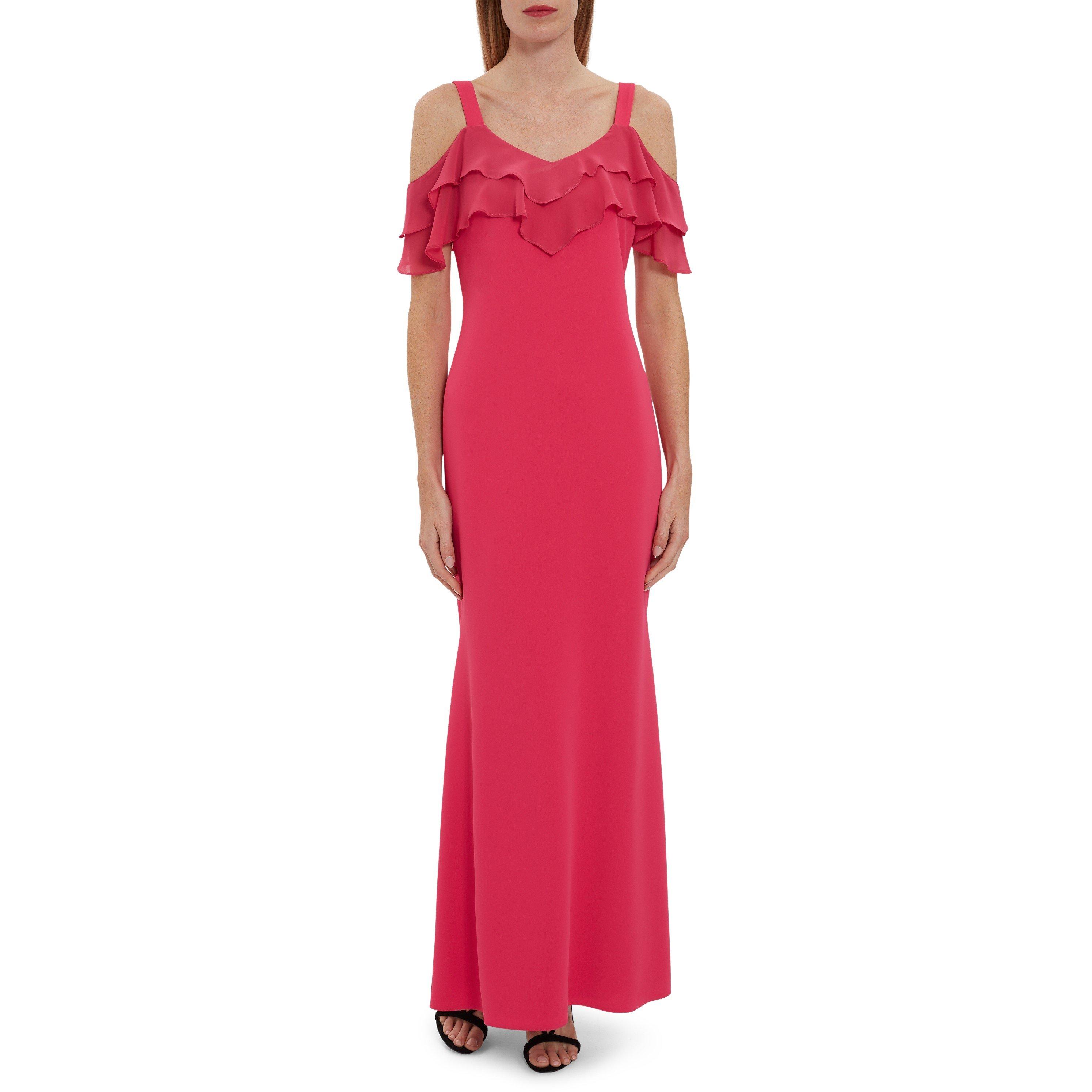 Fuchsia Rose - Gina Bacconi - Blaise With Chiffon Frills Maxi Dress - 2