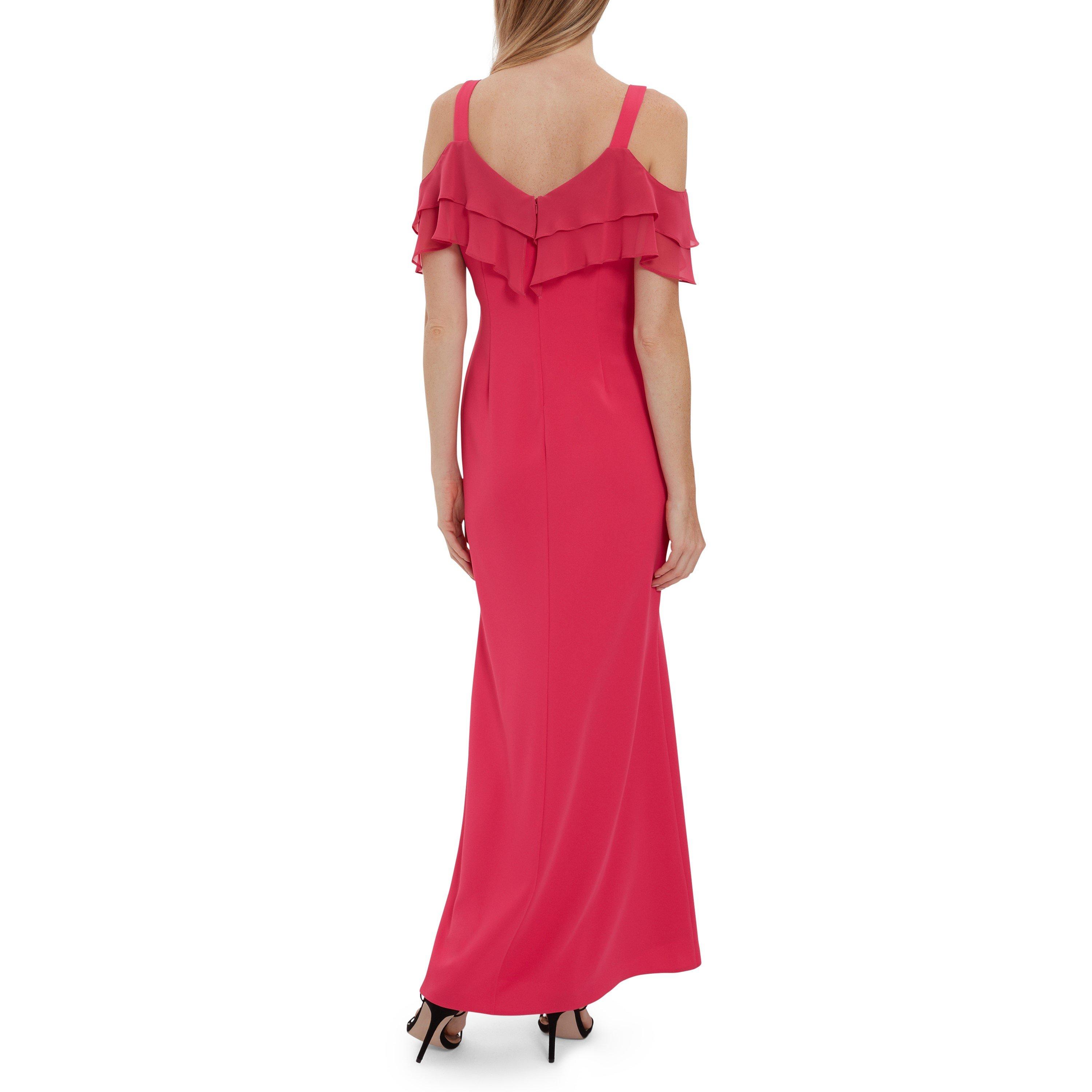 Fuchsia Rose - Gina Bacconi - Blaise With Chiffon Frills Maxi Dress - 3