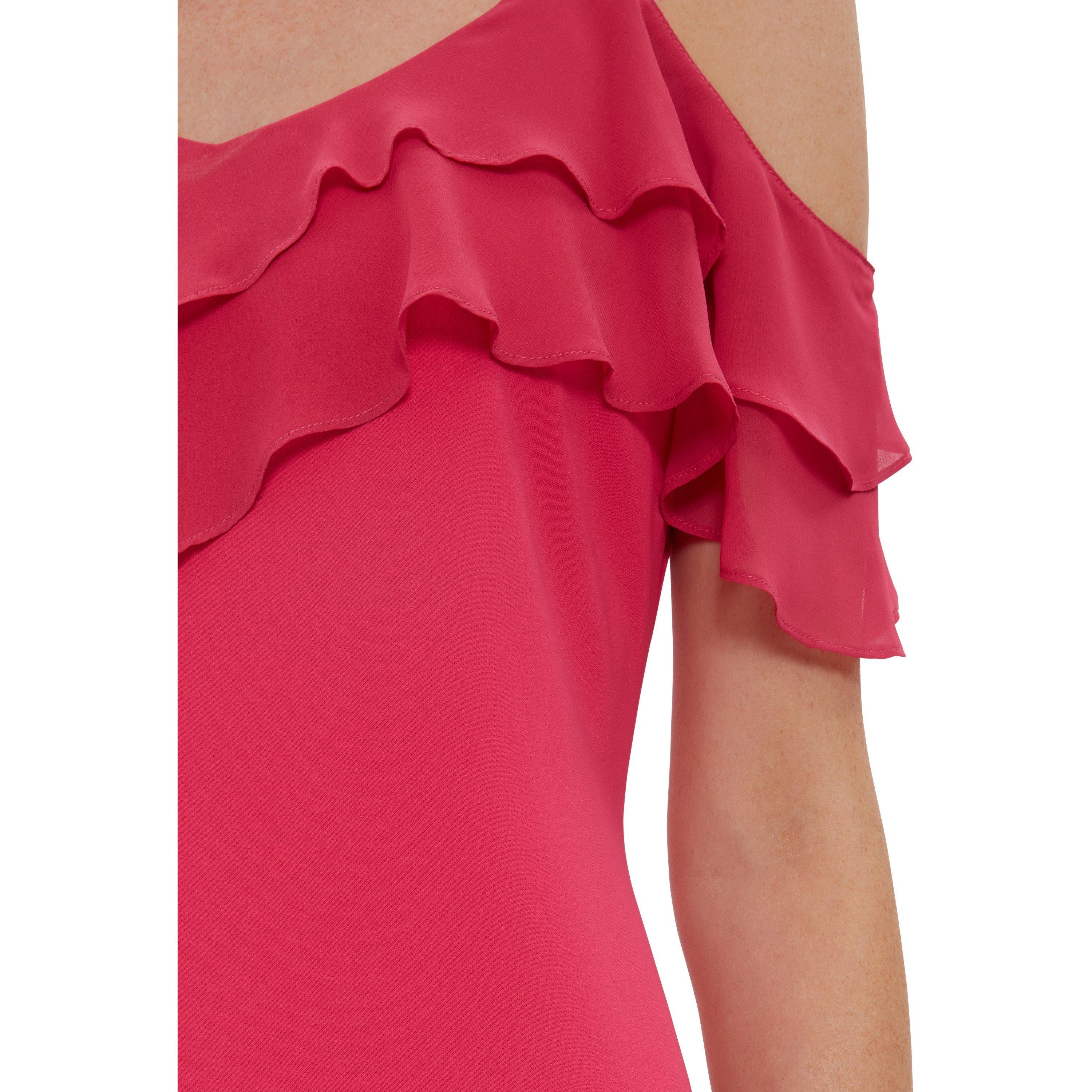 Fuchsia Rose - Gina Bacconi - Blaise With Chiffon Frills Maxi Dress - 4