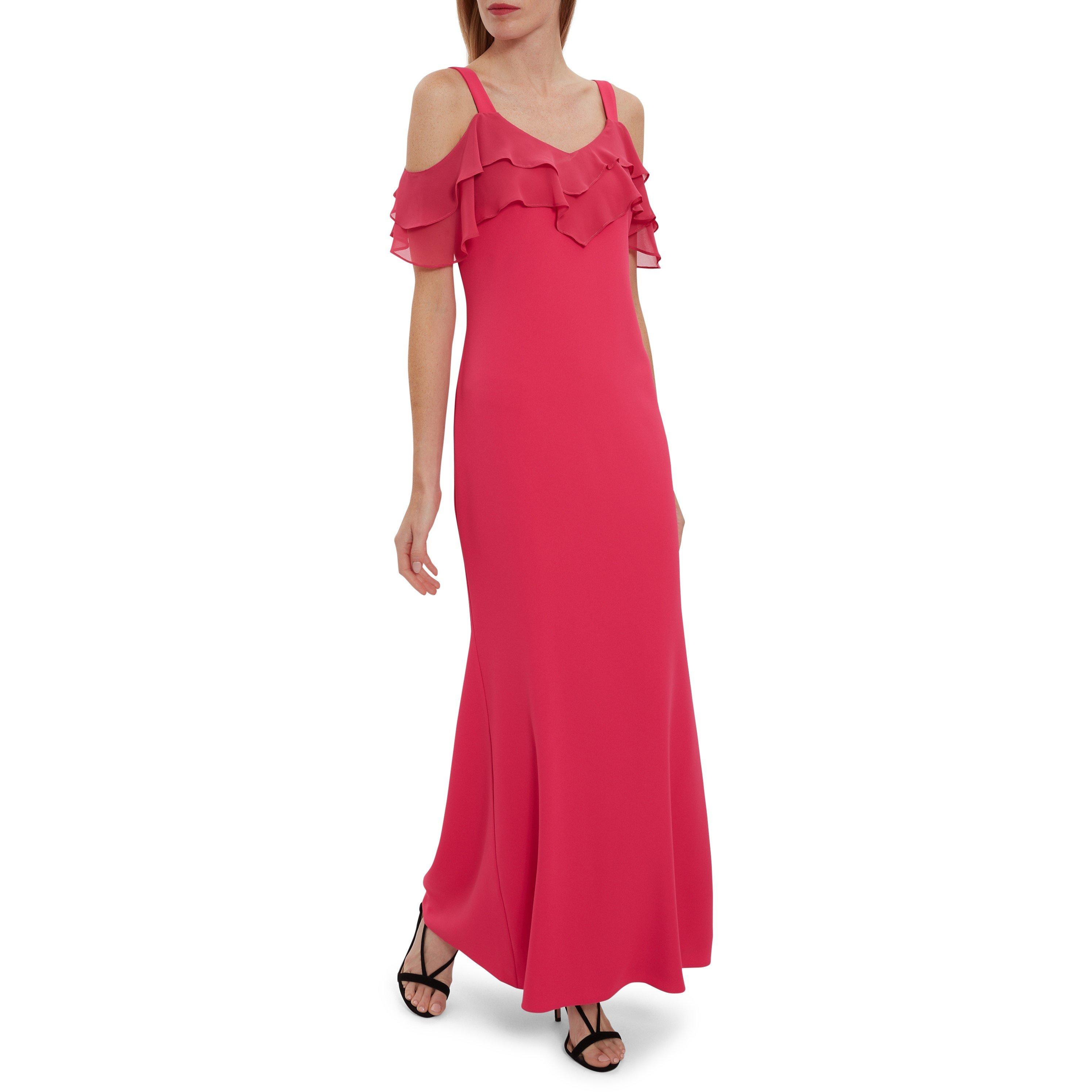 Fuchsia Rose - Gina Bacconi - Blaise With Chiffon Frills Maxi Dress - 5