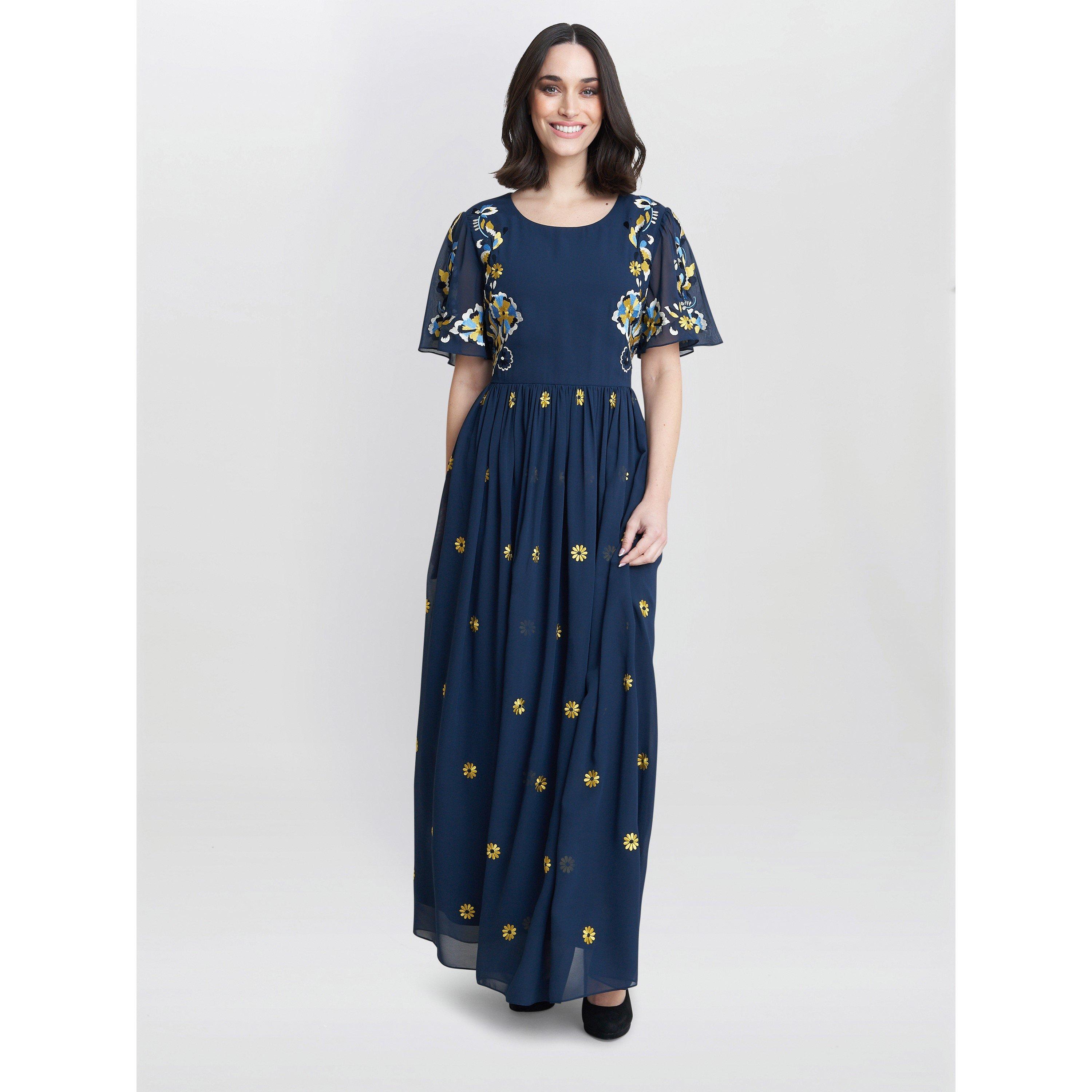 Gina Bacconi Women's Embroidered Dress With Flowers - Navy - 12