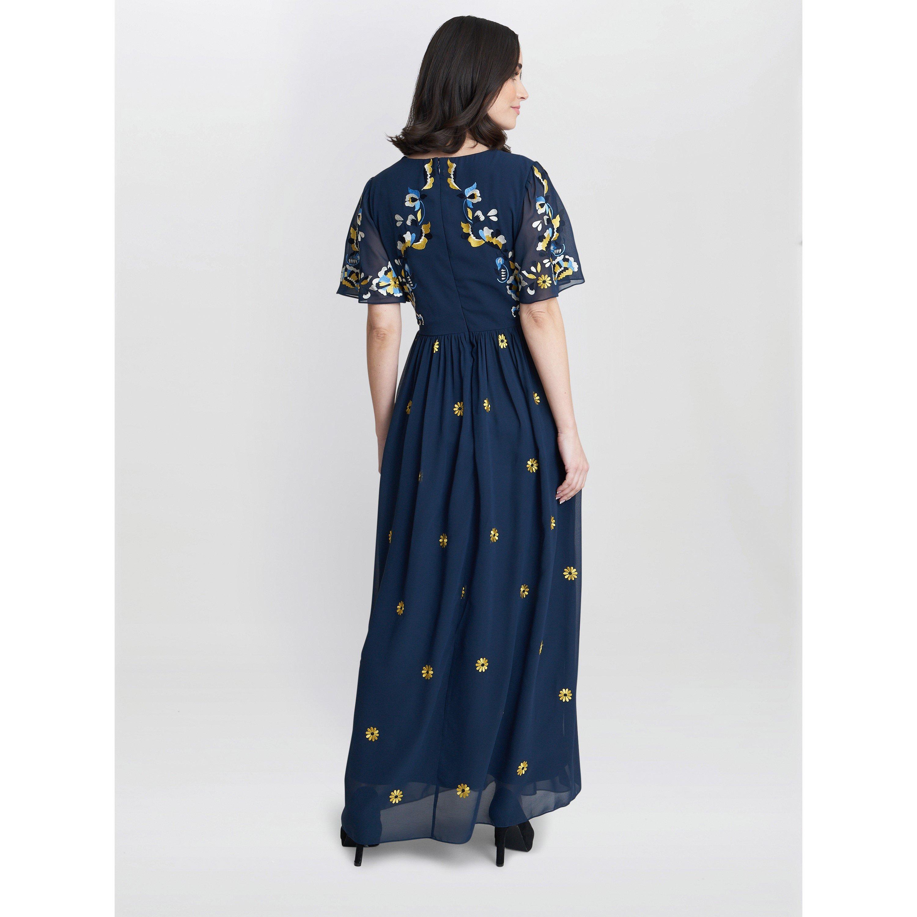 Navy - Gina Bacconi - Embroidered Dress With Flowers - 2