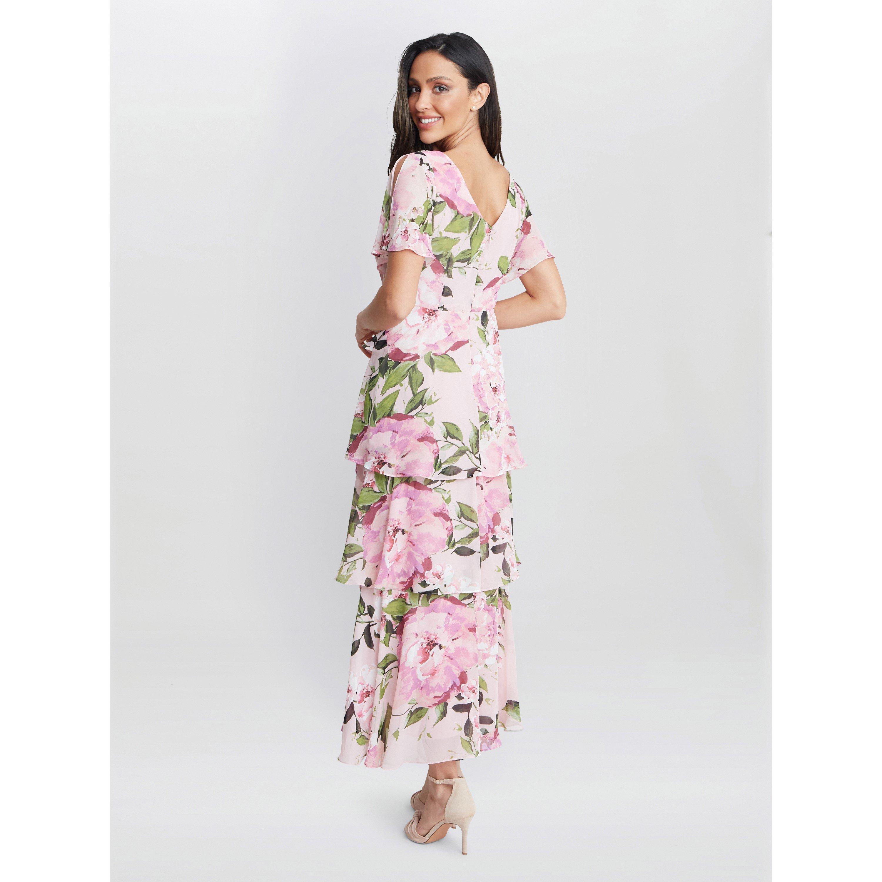 Gina Bacconi | Olivia Printed Cowl Neck Tiered Dress | Party