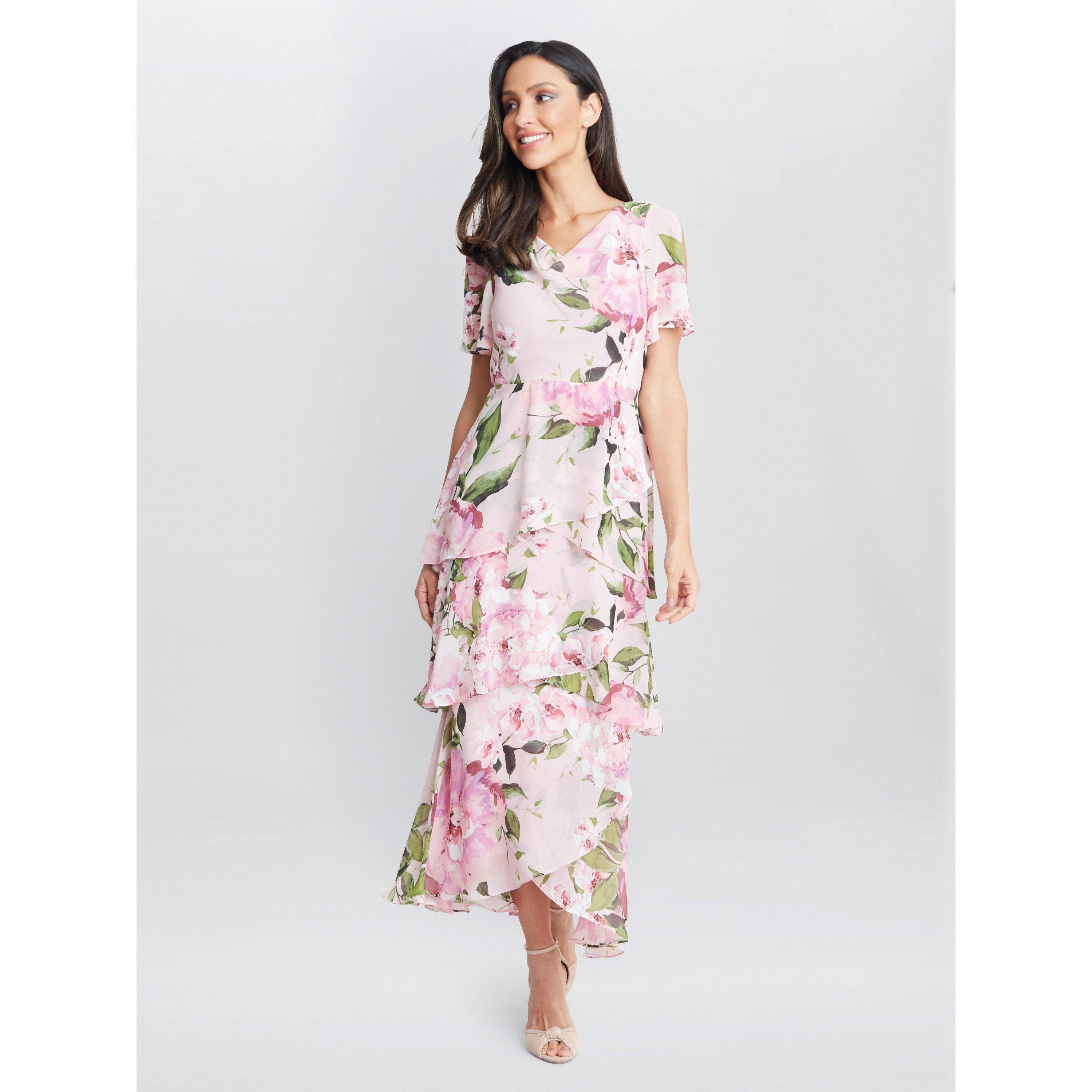 Blush - Gina Bacconi - Olivia Printed Cowl Neck Tiered Dress - 3