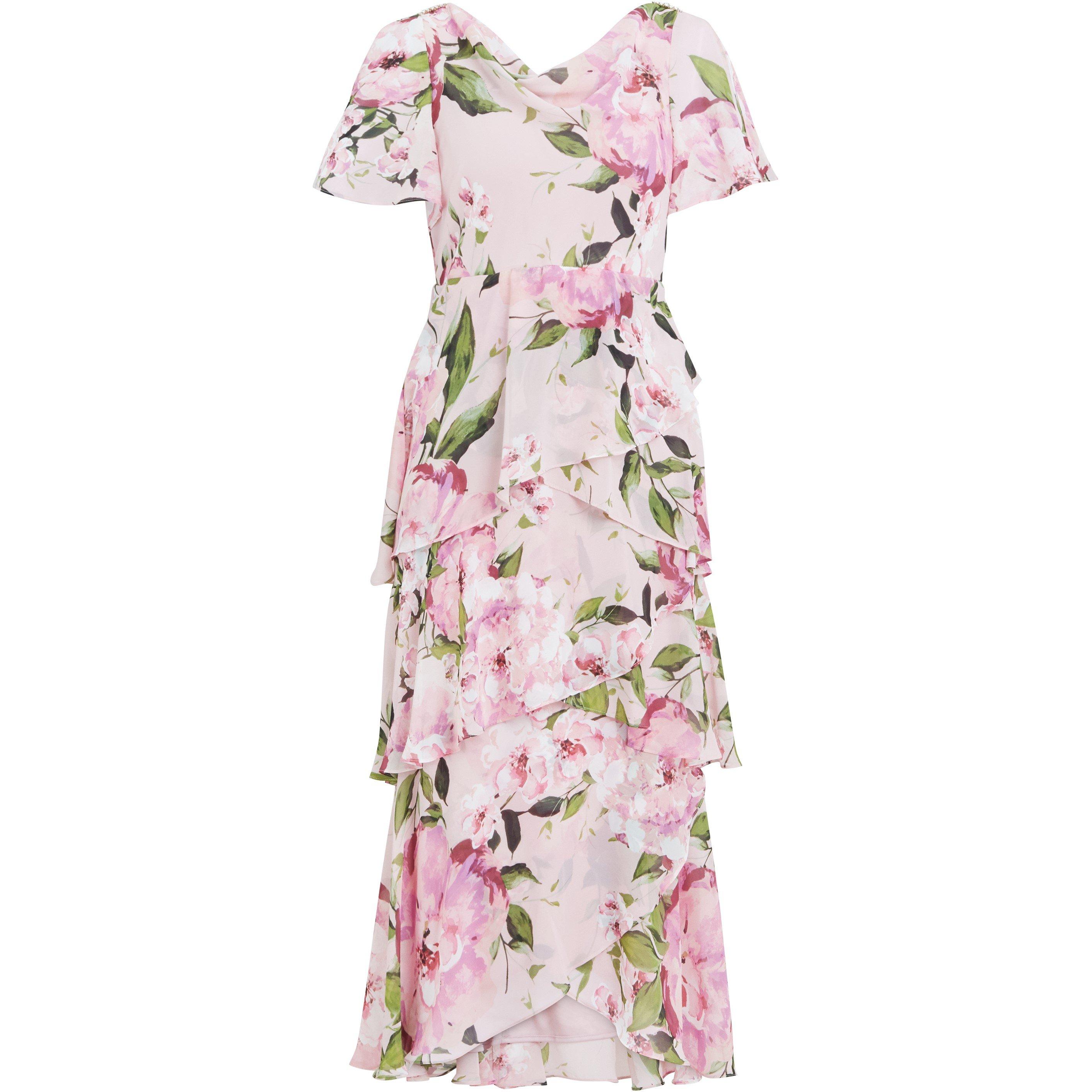 Blush - Gina Bacconi - Olivia Printed Cowl Neck Tiered Dress - 4