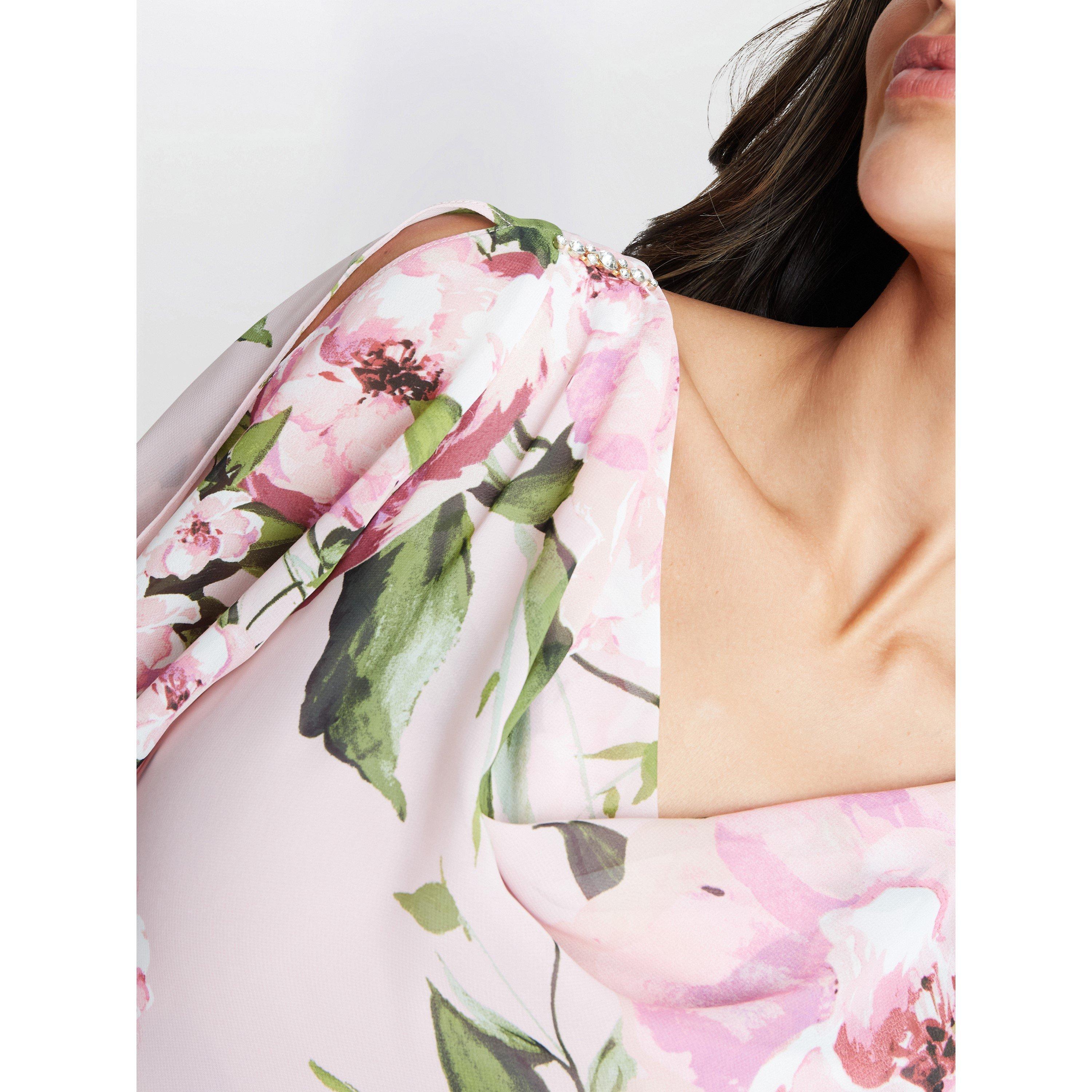 Blush - Gina Bacconi - Olivia Printed Cowl Neck Tiered Dress - 5