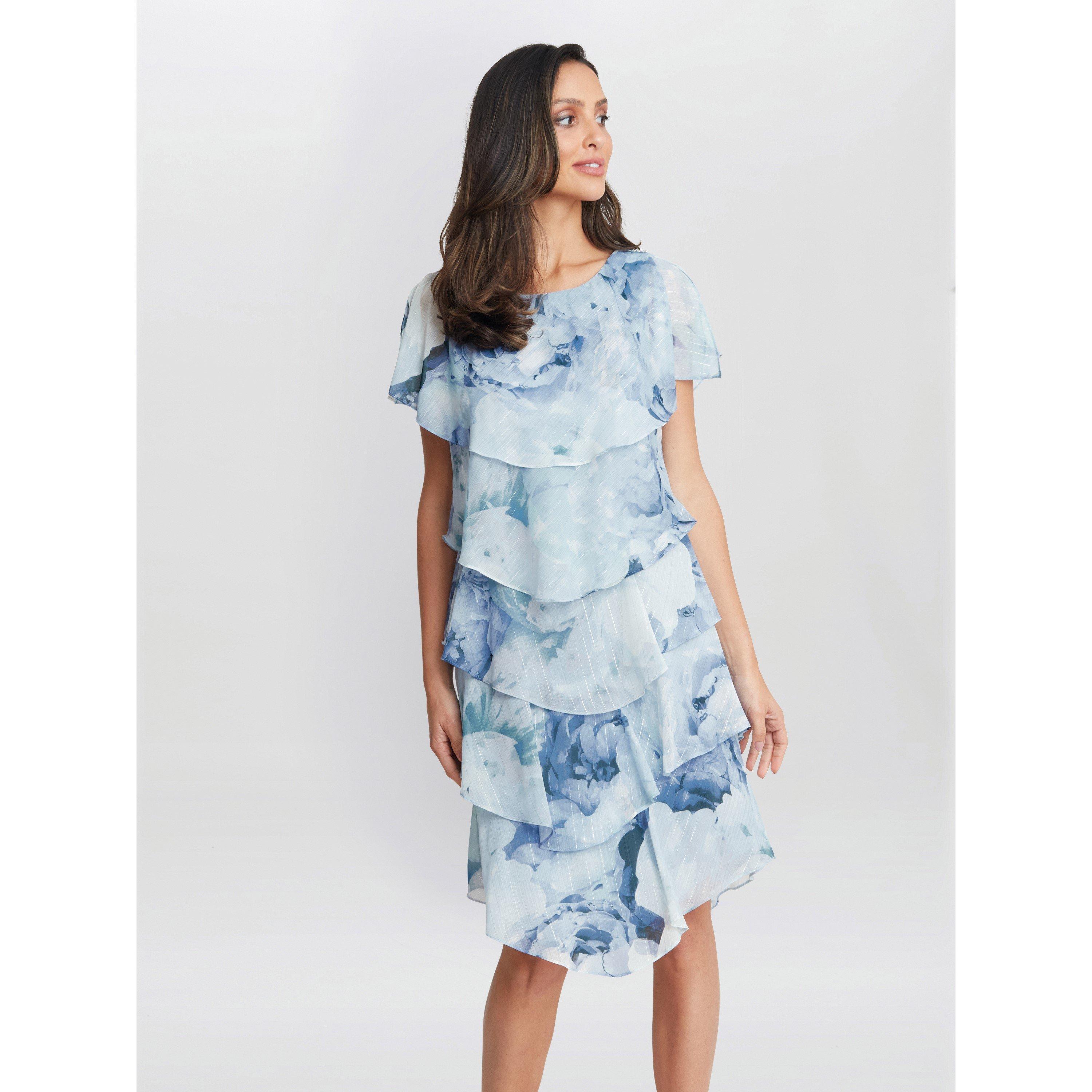 Blue - Gina Bacconi - Rosanna Printed Tiered Dress - 1