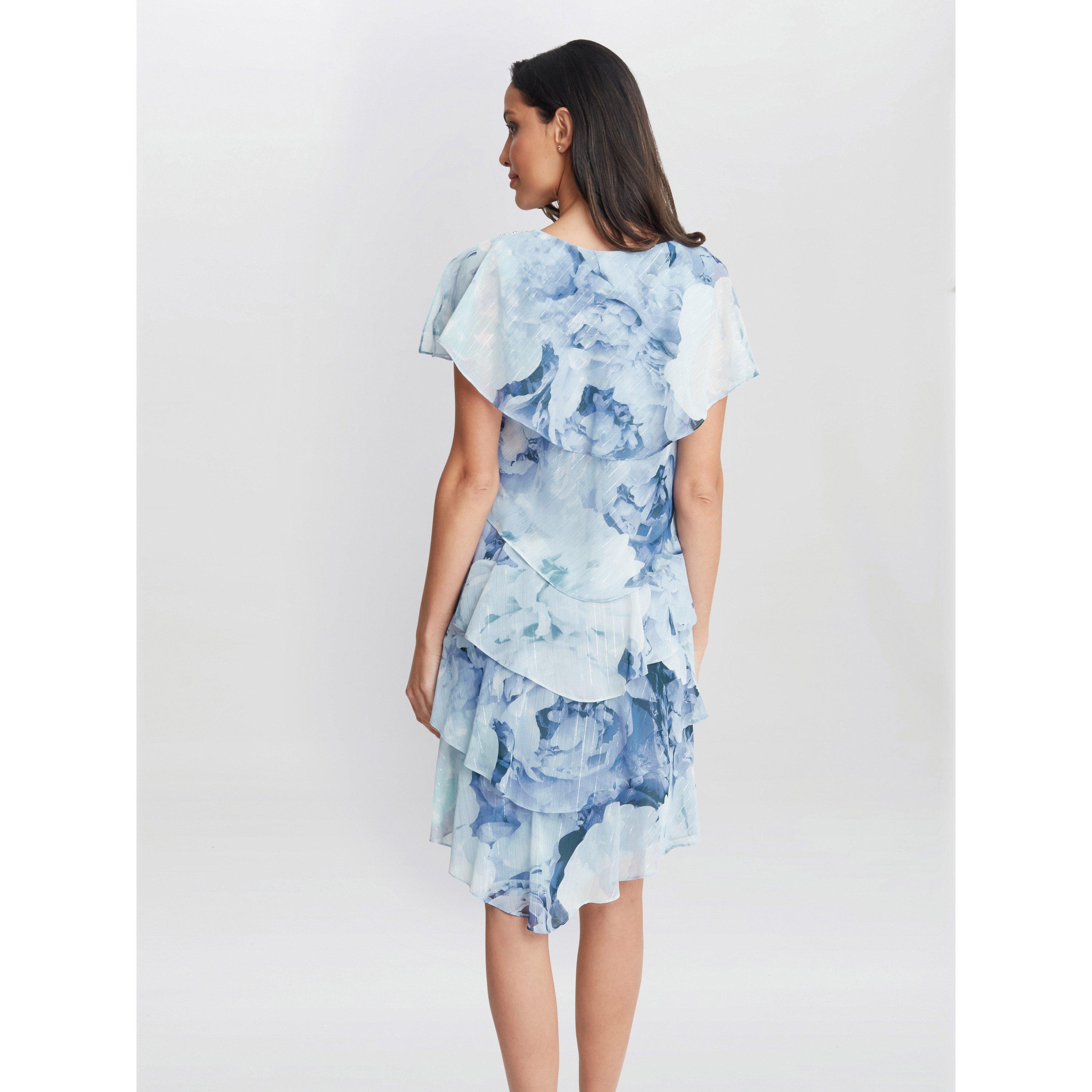 Blue - Gina Bacconi - Rosanna Printed Tiered Dress - 2