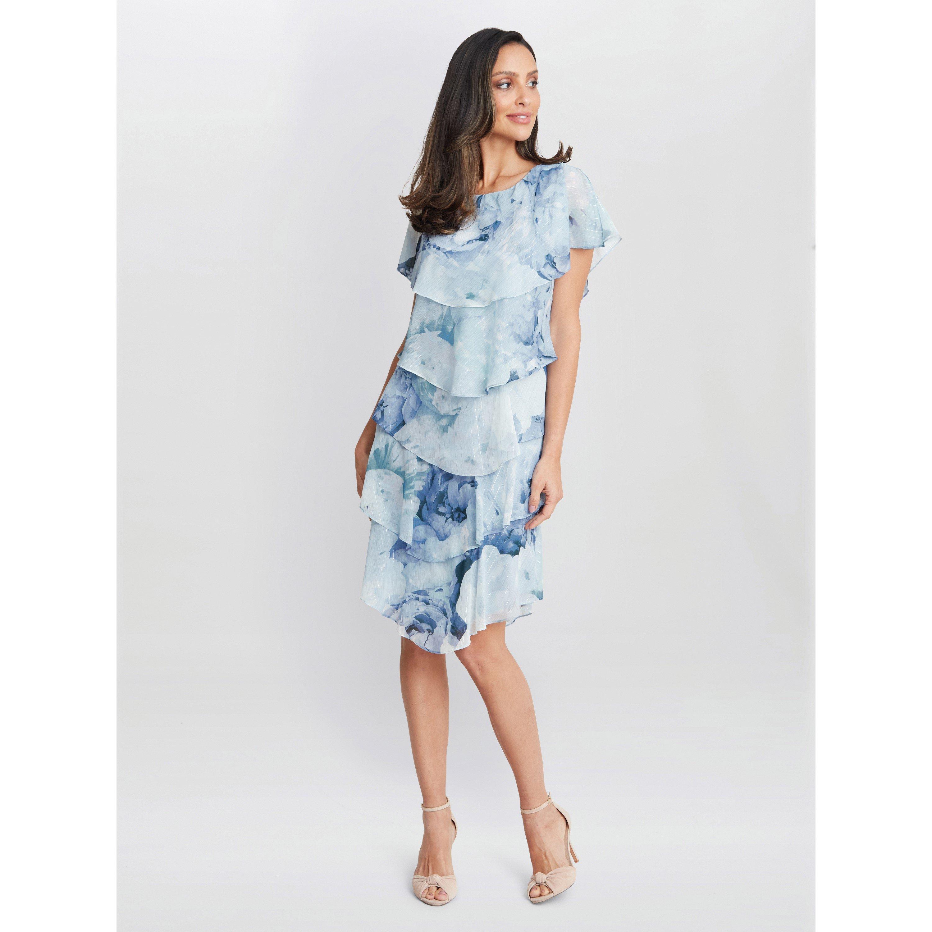 Blue - Gina Bacconi - Rosanna Printed Tiered Dress - 3