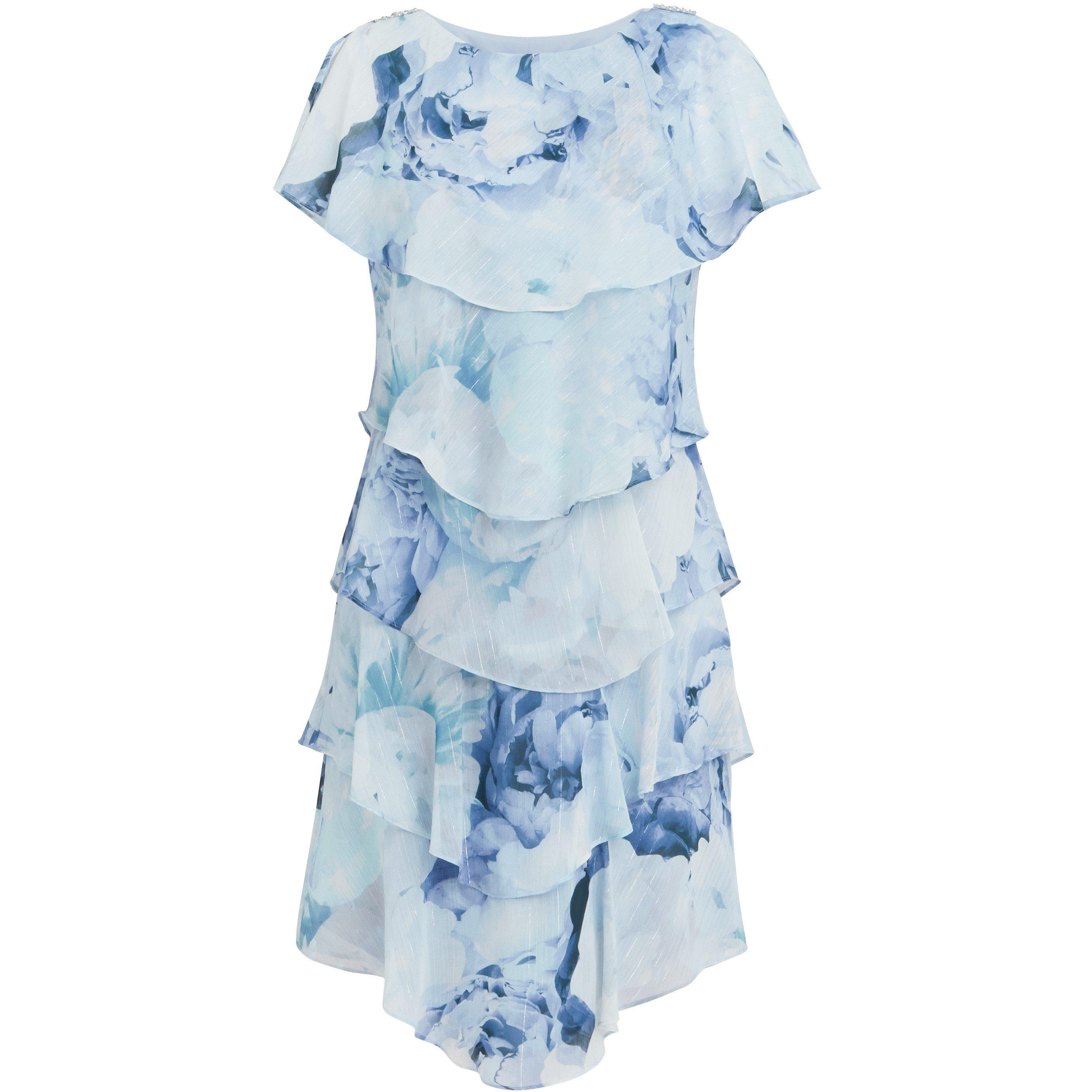 Blue - Gina Bacconi - Rosanna Printed Tiered Dress - 4