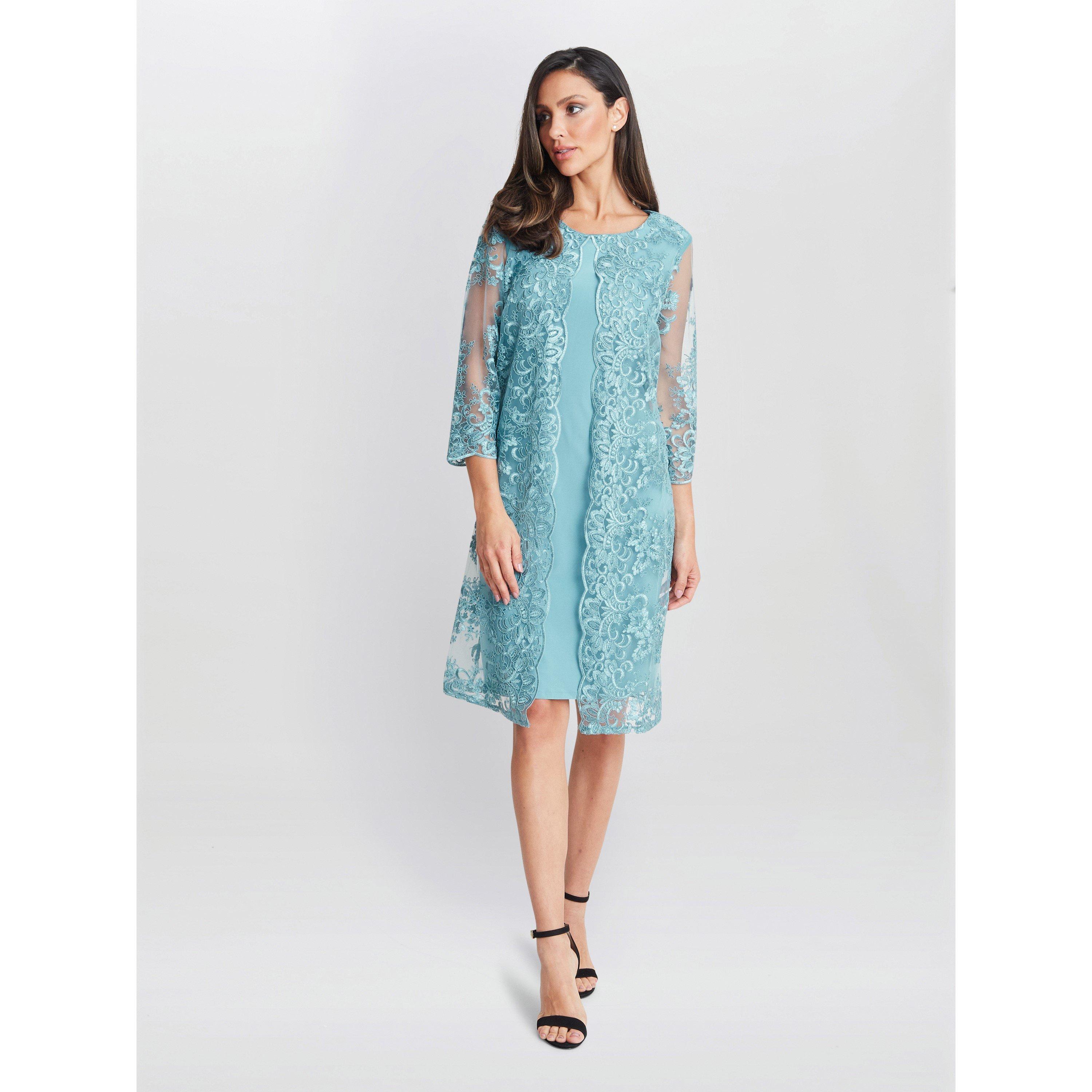 Gina Bacconi Women's Jill Embroidered Lace Mock Jacket Dress - Teal - 20