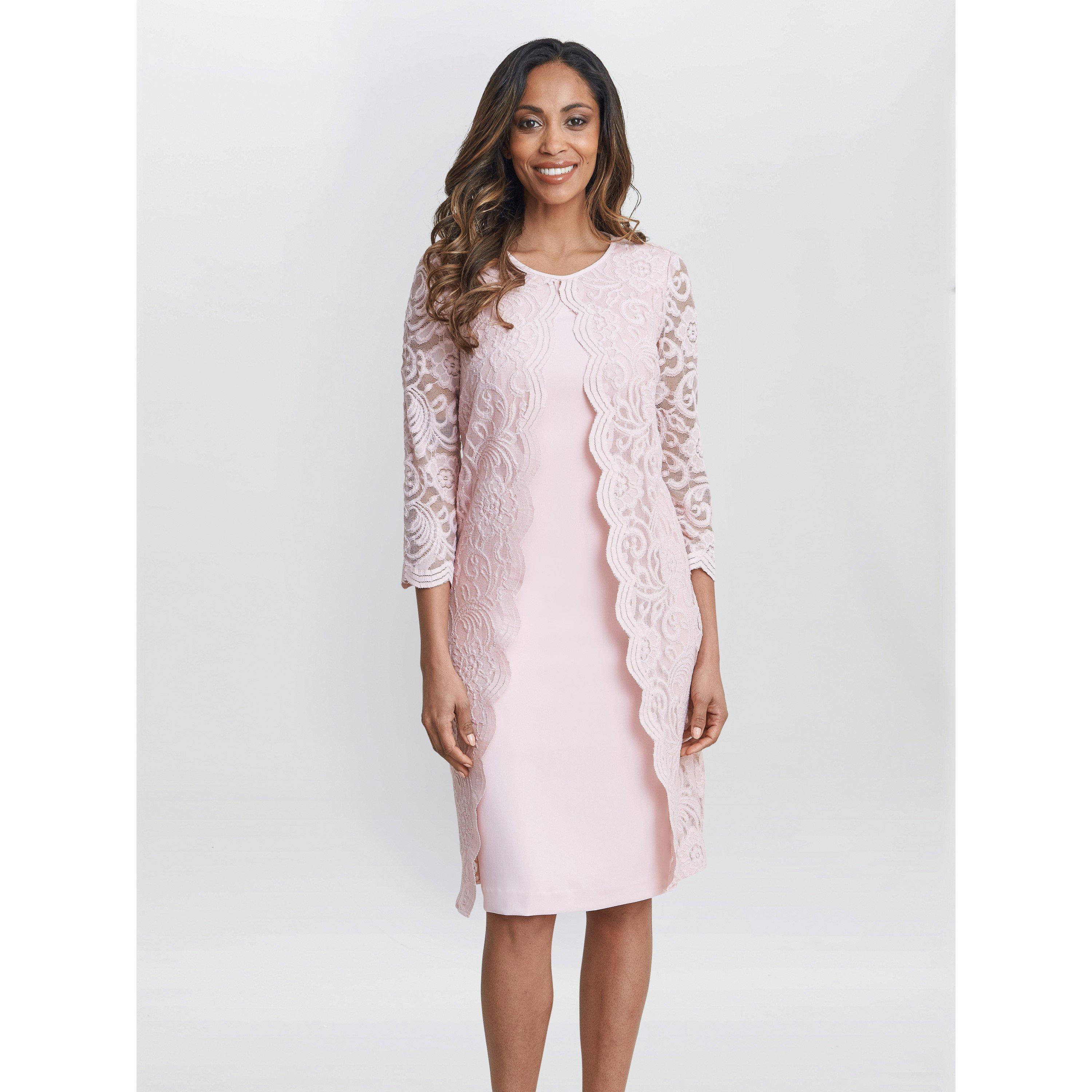 Gina Bacconi Women's Clarabelle Mock Lace Jacket Crepe Dress - Potpourri Pink - 22