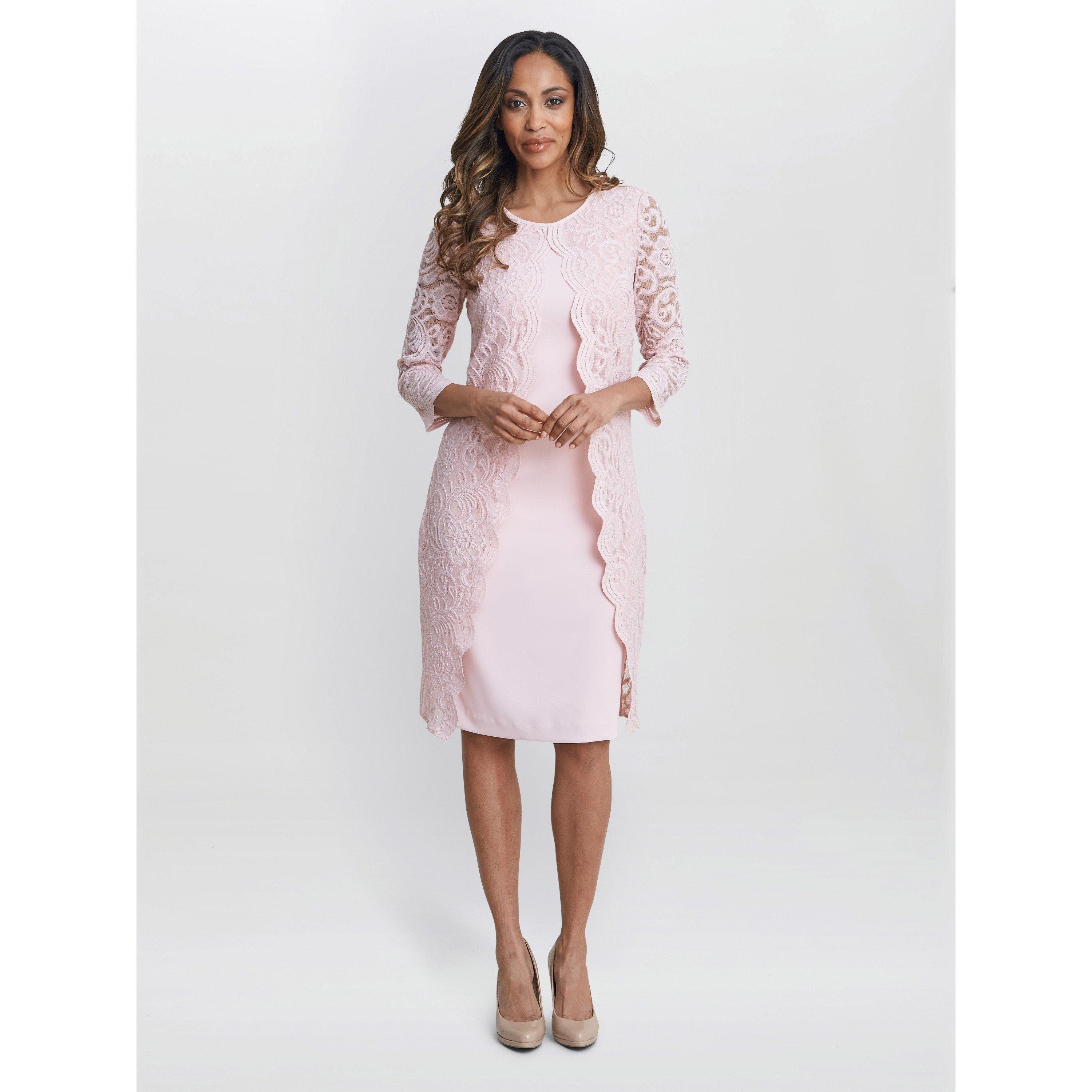 Potpourri Pink - Gina Bacconi - Clarabelle Mock Lace Jacket Crepe Dress - 3