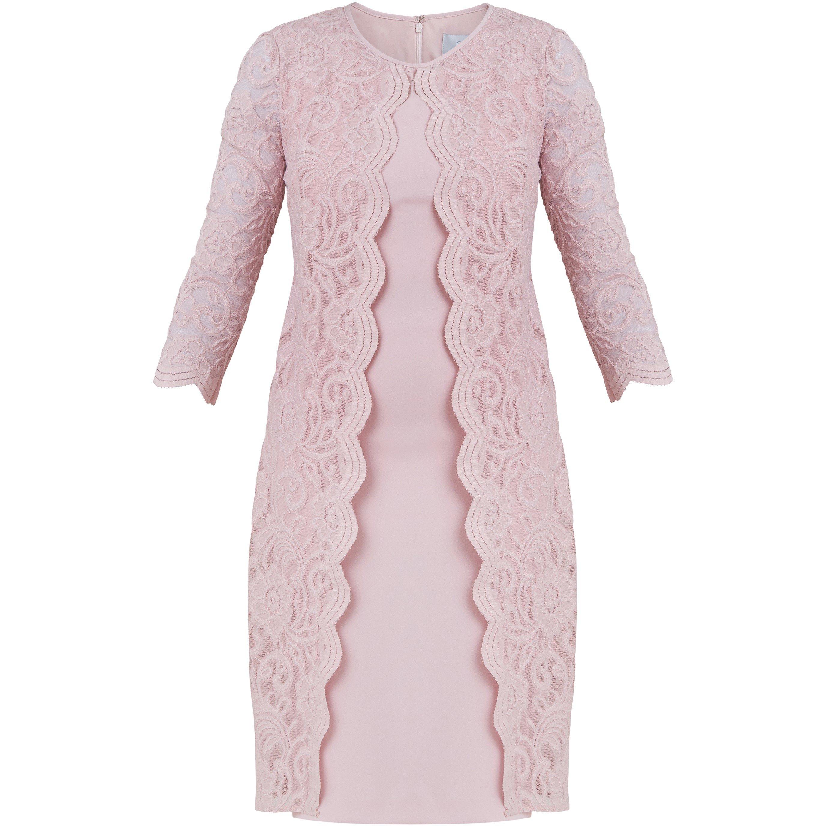 Potpourri Pink - Gina Bacconi - Clarabelle Mock Lace Jacket Crepe Dress - 4