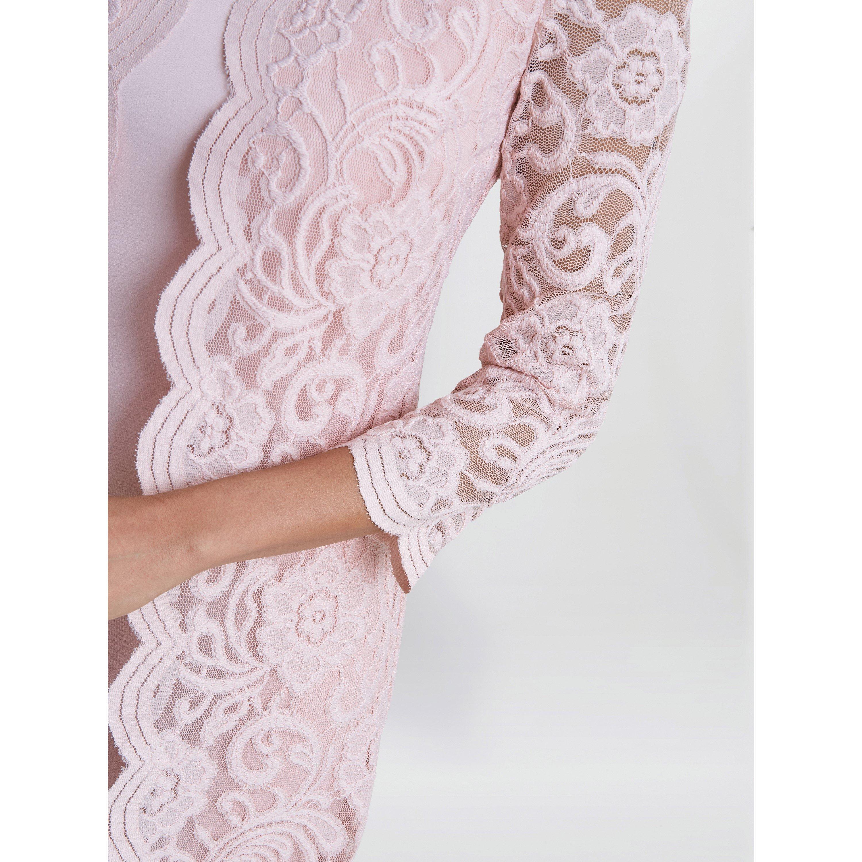 Potpourri Pink - Gina Bacconi - Clarabelle Mock Lace Jacket Crepe Dress - 5