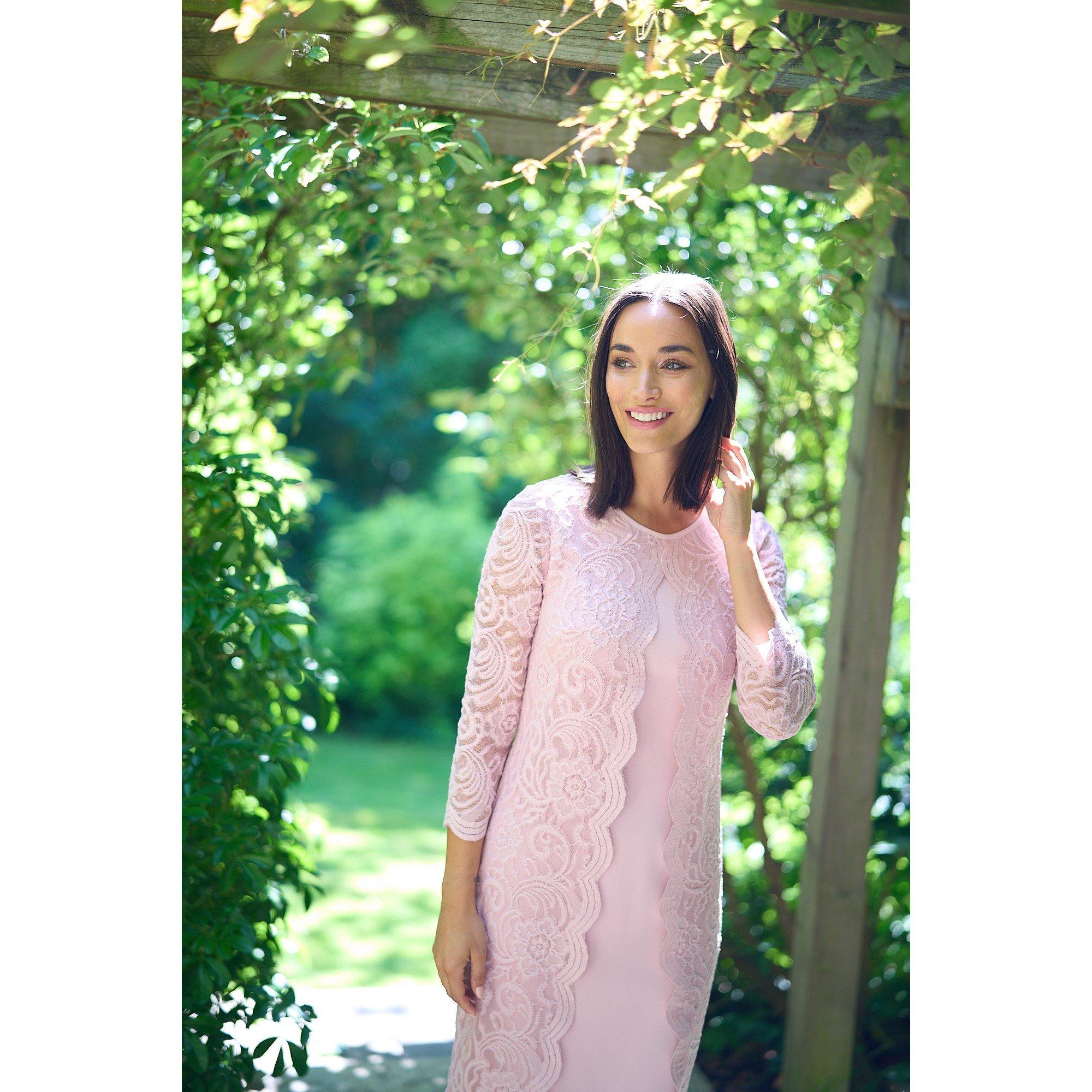 Potpourri Pink - Gina Bacconi - Clarabelle Mock Lace Jacket Crepe Dress - 6