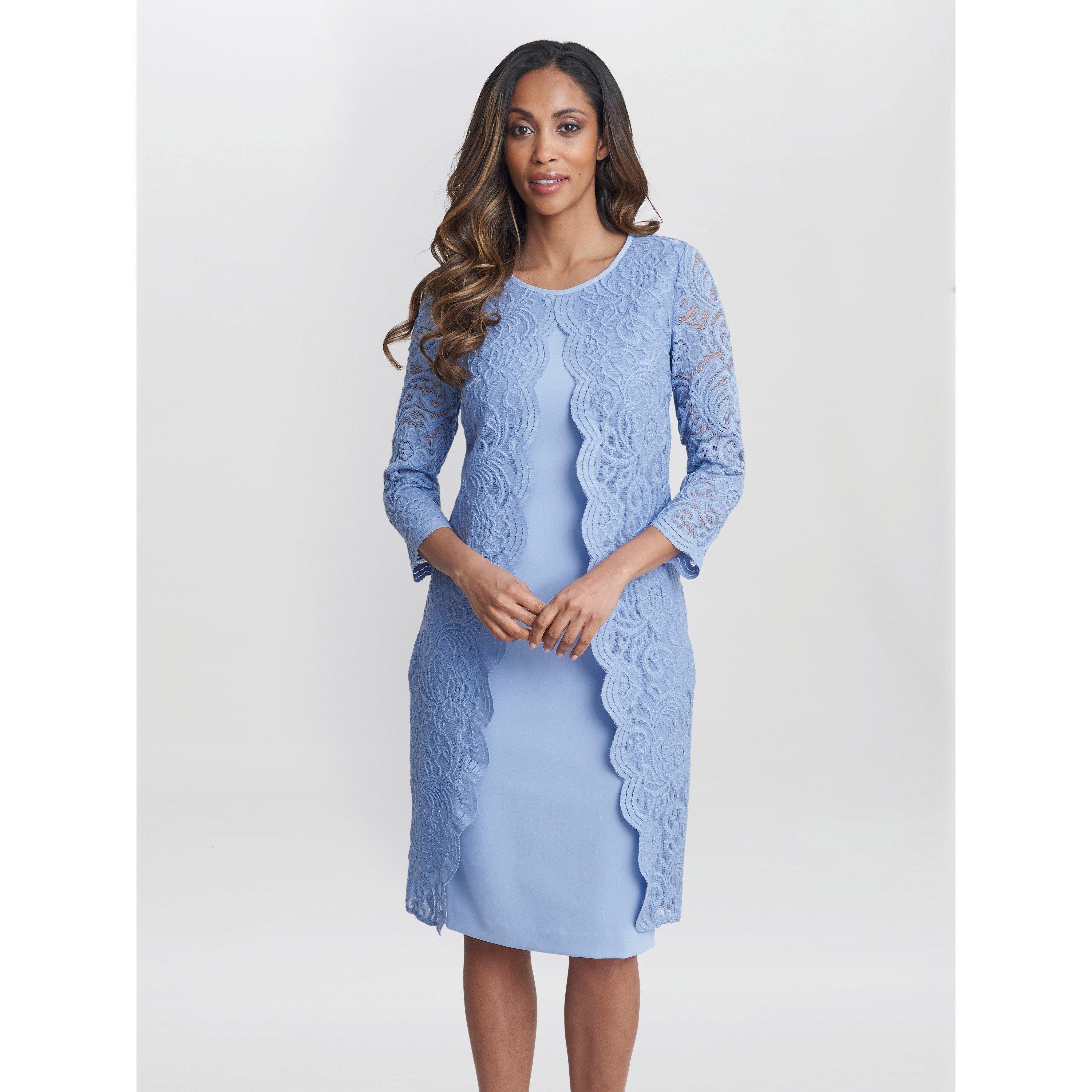 Nordic Blue - Gina Bacconi - Clarabelle Mock Lace Jacket Crepe Dress - 1