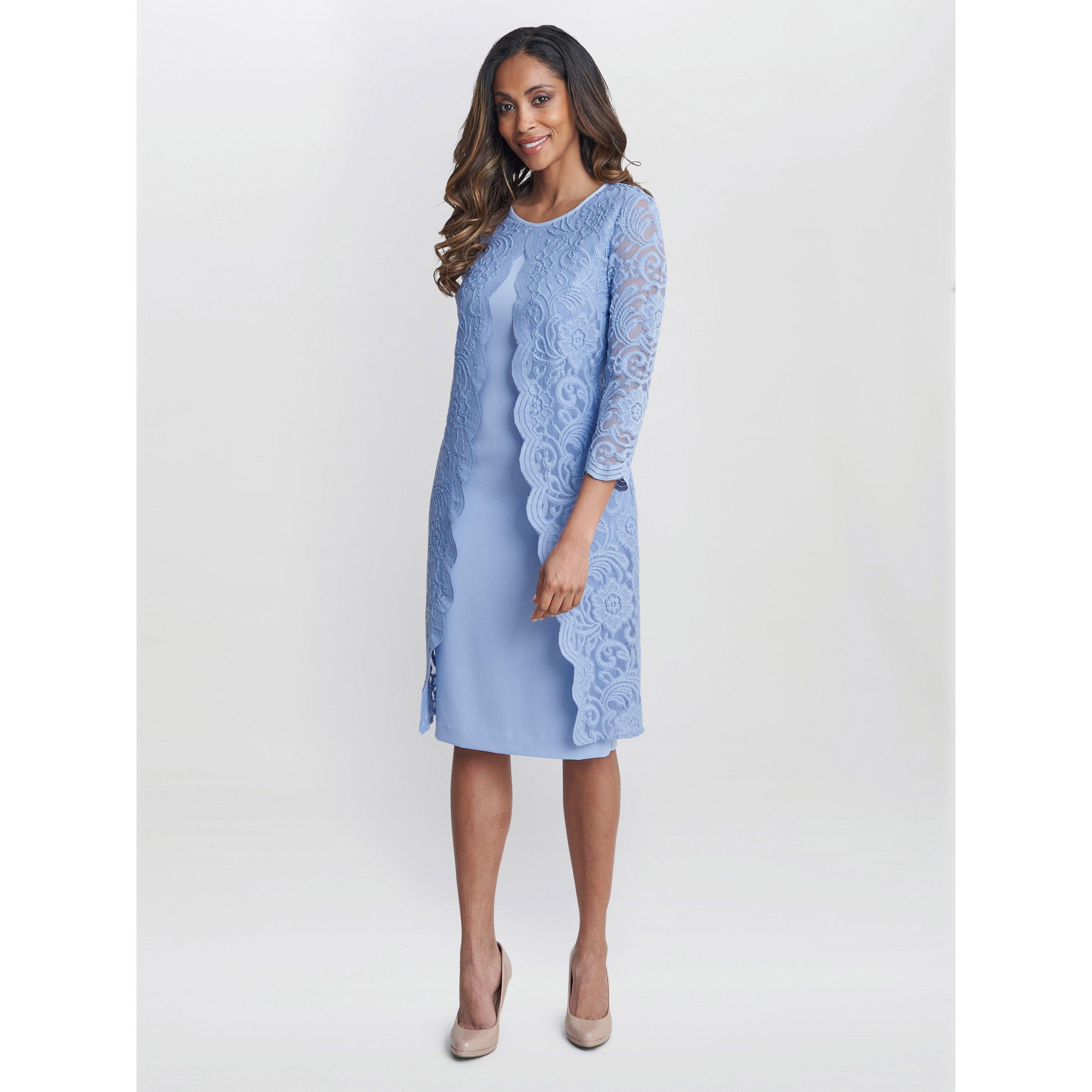Nordic Blue - Gina Bacconi - Clarabelle Mock Lace Jacket Crepe Dress - 3