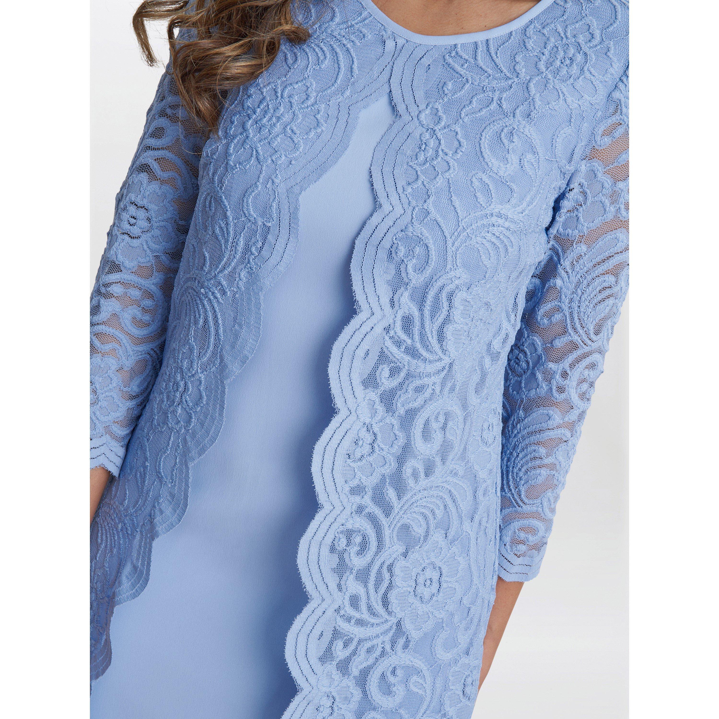 Nordic Blue - Gina Bacconi - Clarabelle Mock Lace Jacket Crepe Dress - 5