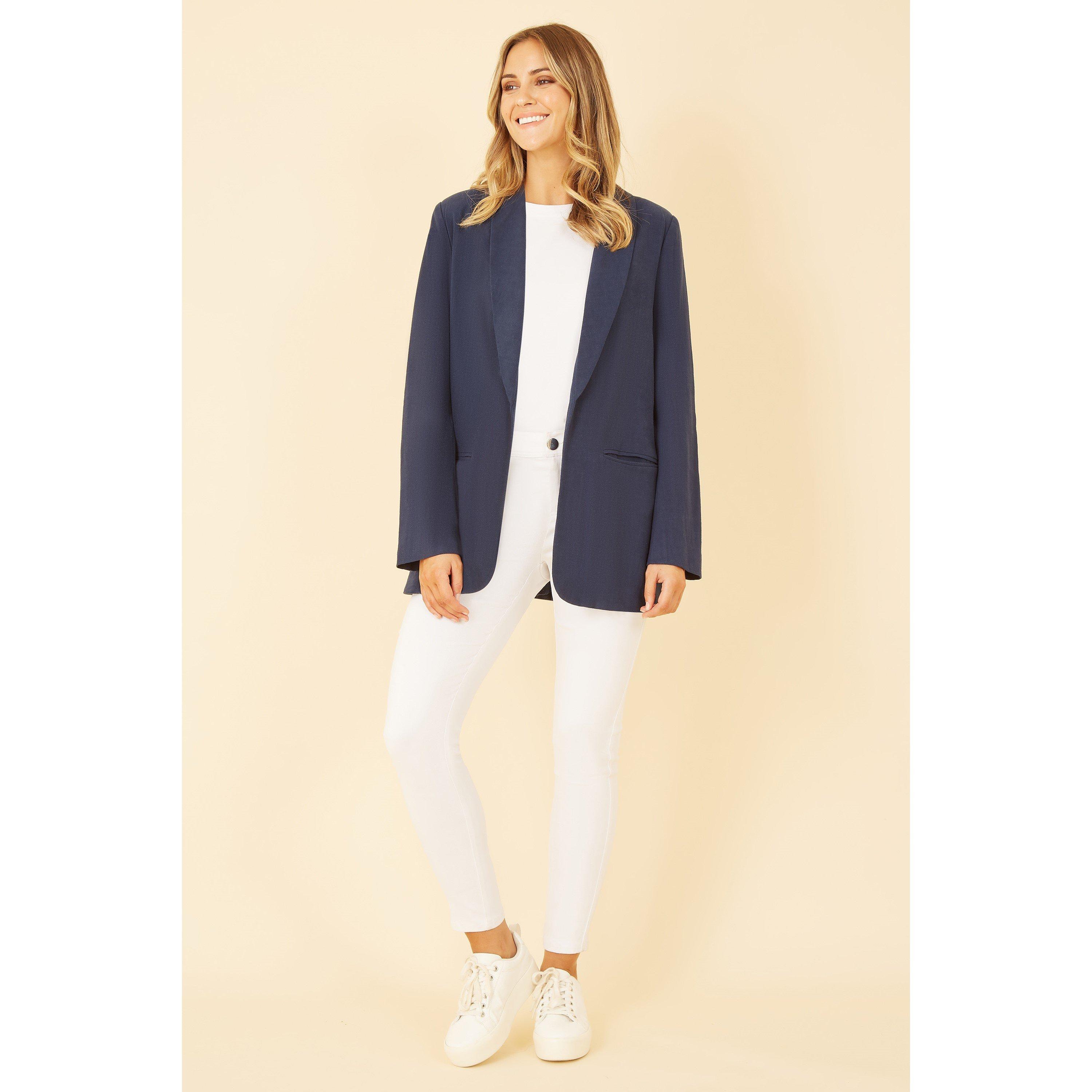Navy - Yumi - Navy Linen Relaxed Blazer - 2