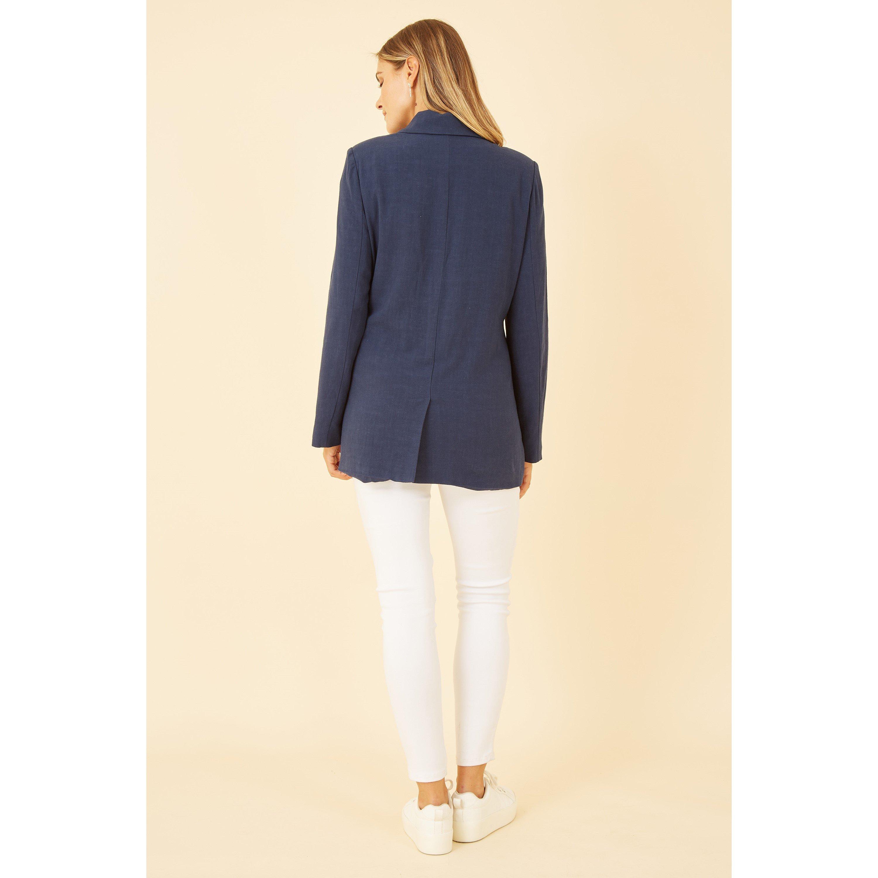 Navy - Yumi - Navy Linen Relaxed Blazer - 3