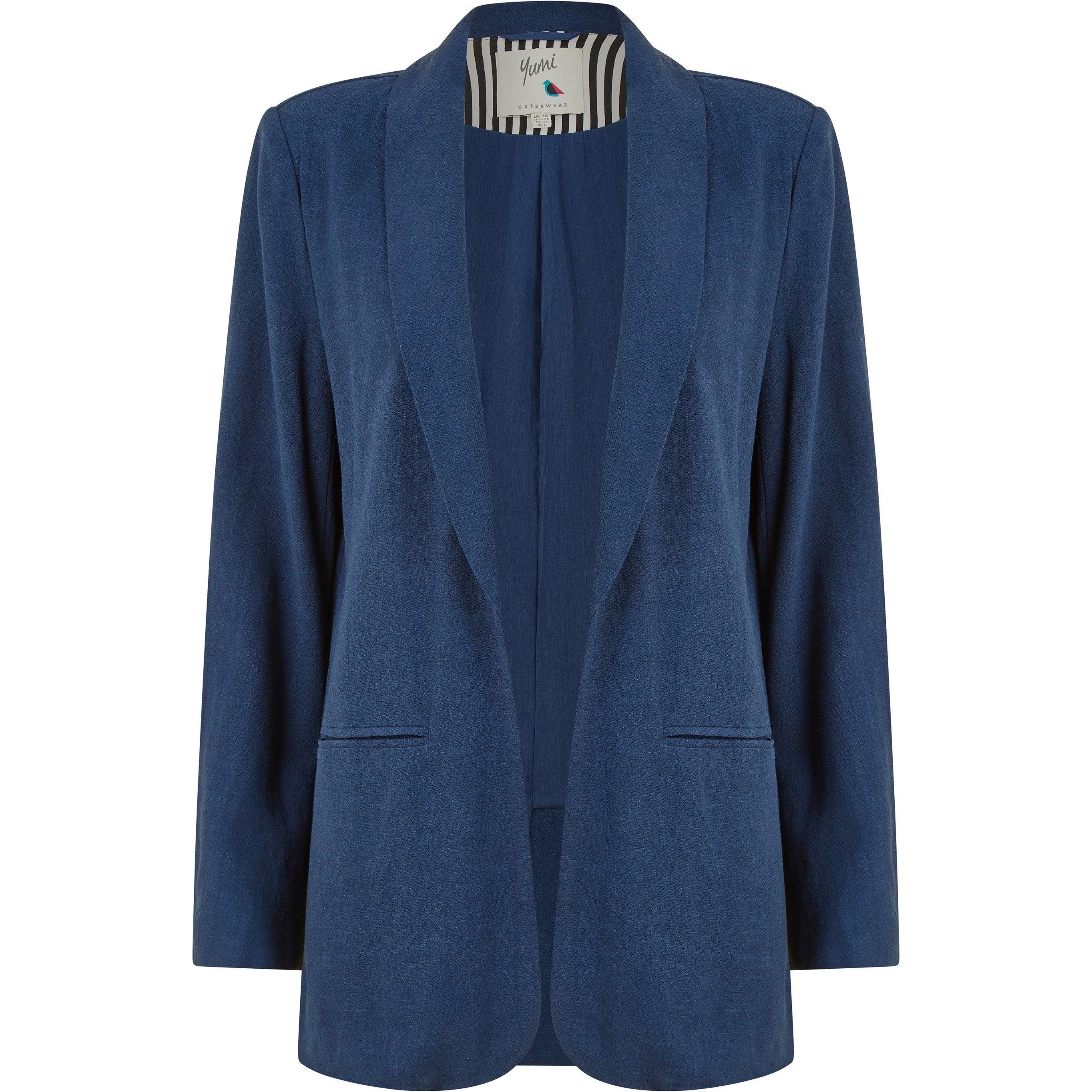 Navy - Yumi - Navy Linen Relaxed Blazer - 4
