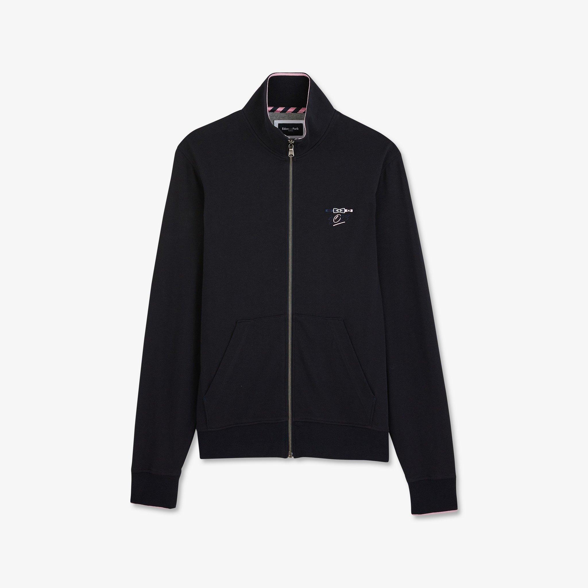 Eden Park Men's Navy Blue Zip Sweat With Standup Collar - Blf - 5XL