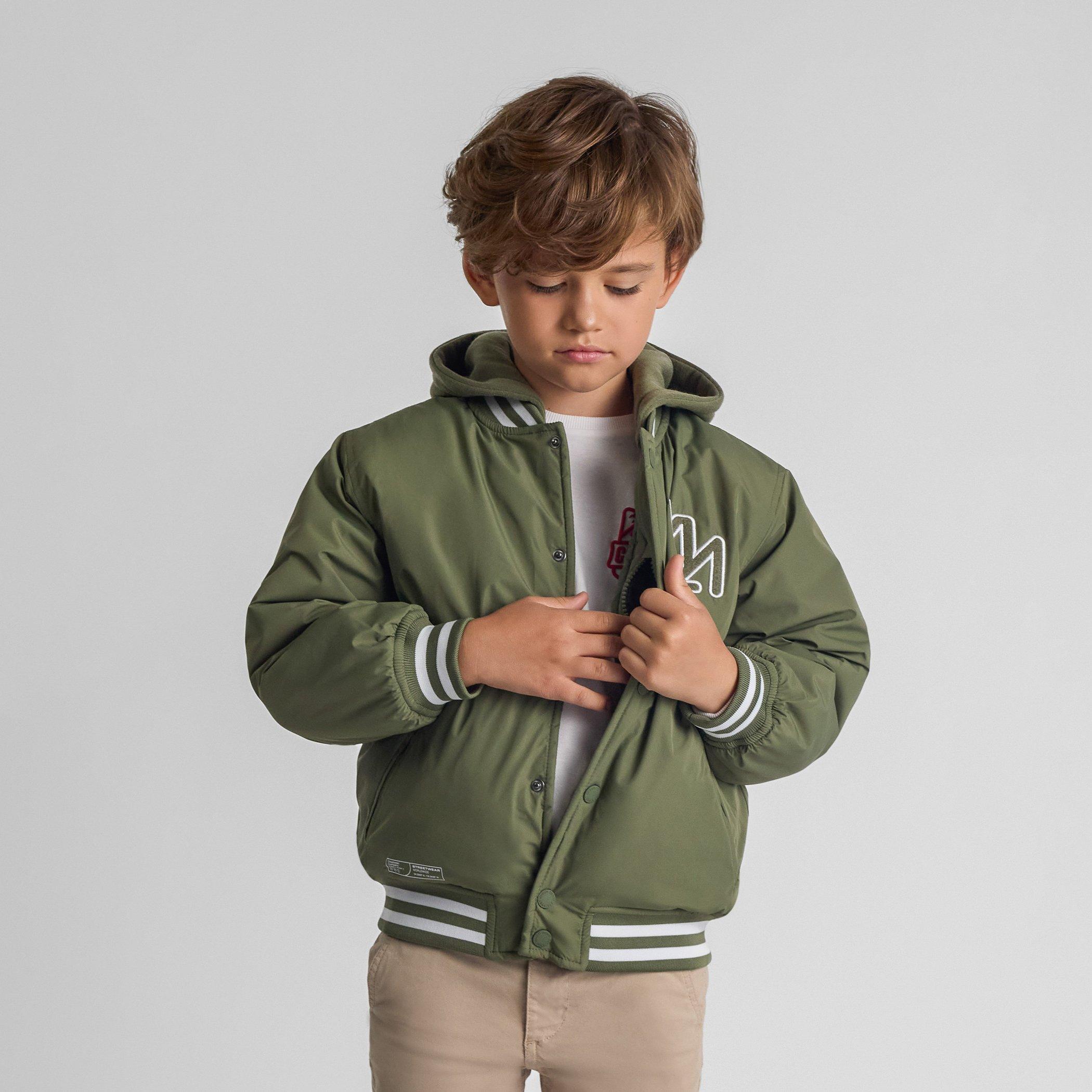 Khaki - Minoti - Boys baseball jacket detachable hood embroidery khaki - 3