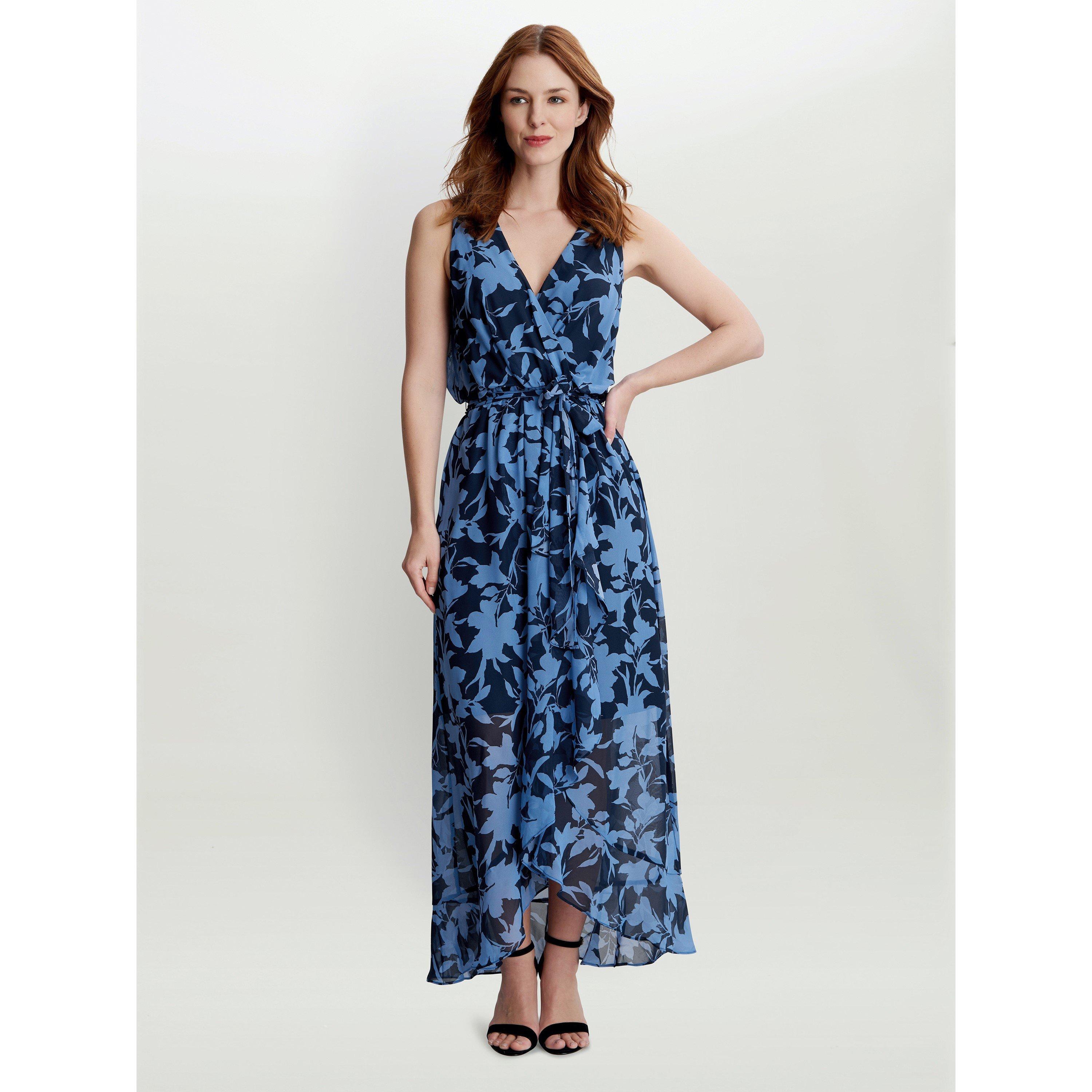 Gina Bacconi Women's Alaura Long Printed Sleeveless Dress - Navy  - 18