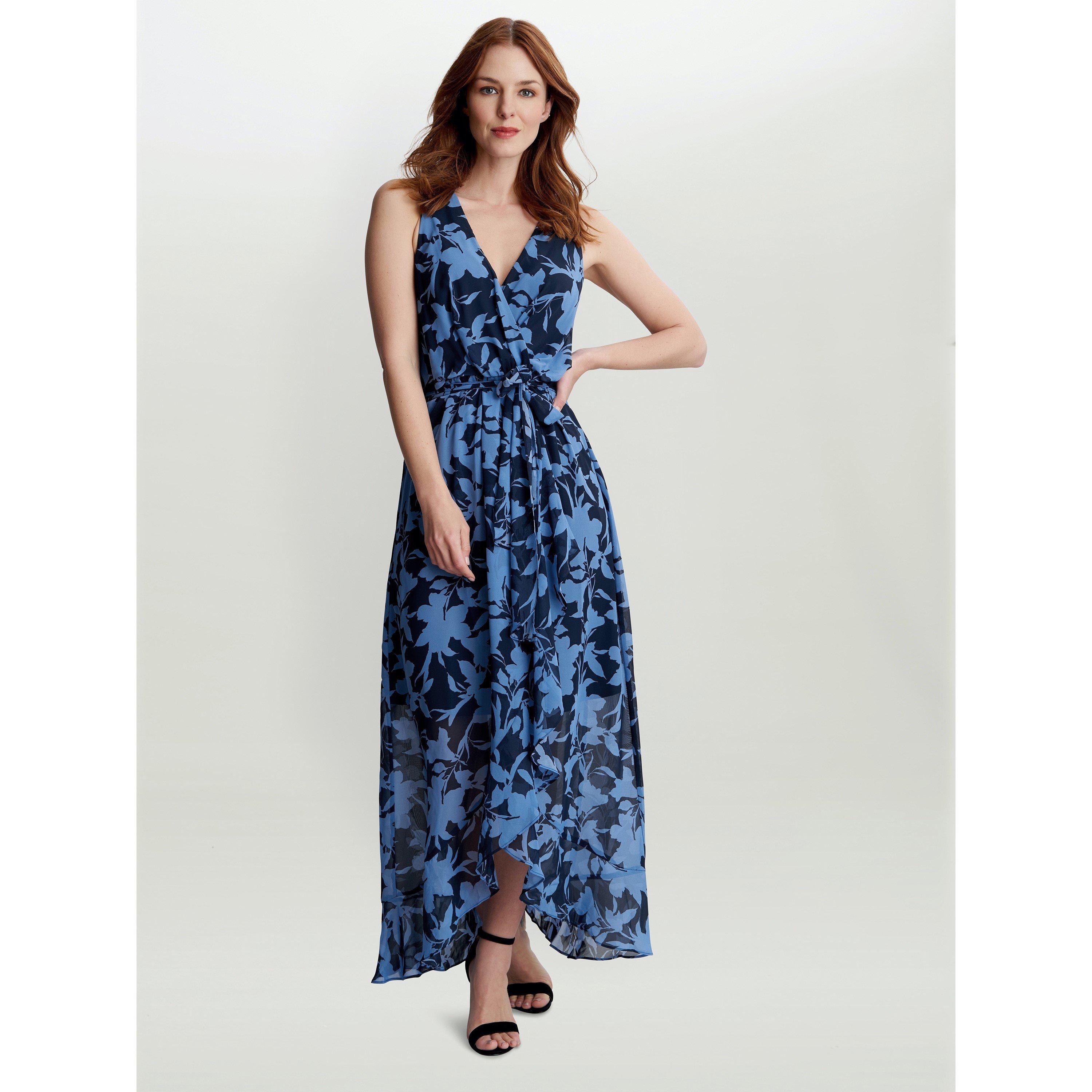 Navy Multi - Gina Bacconi - Alaura Long Printed Sleeveless Dress - 3