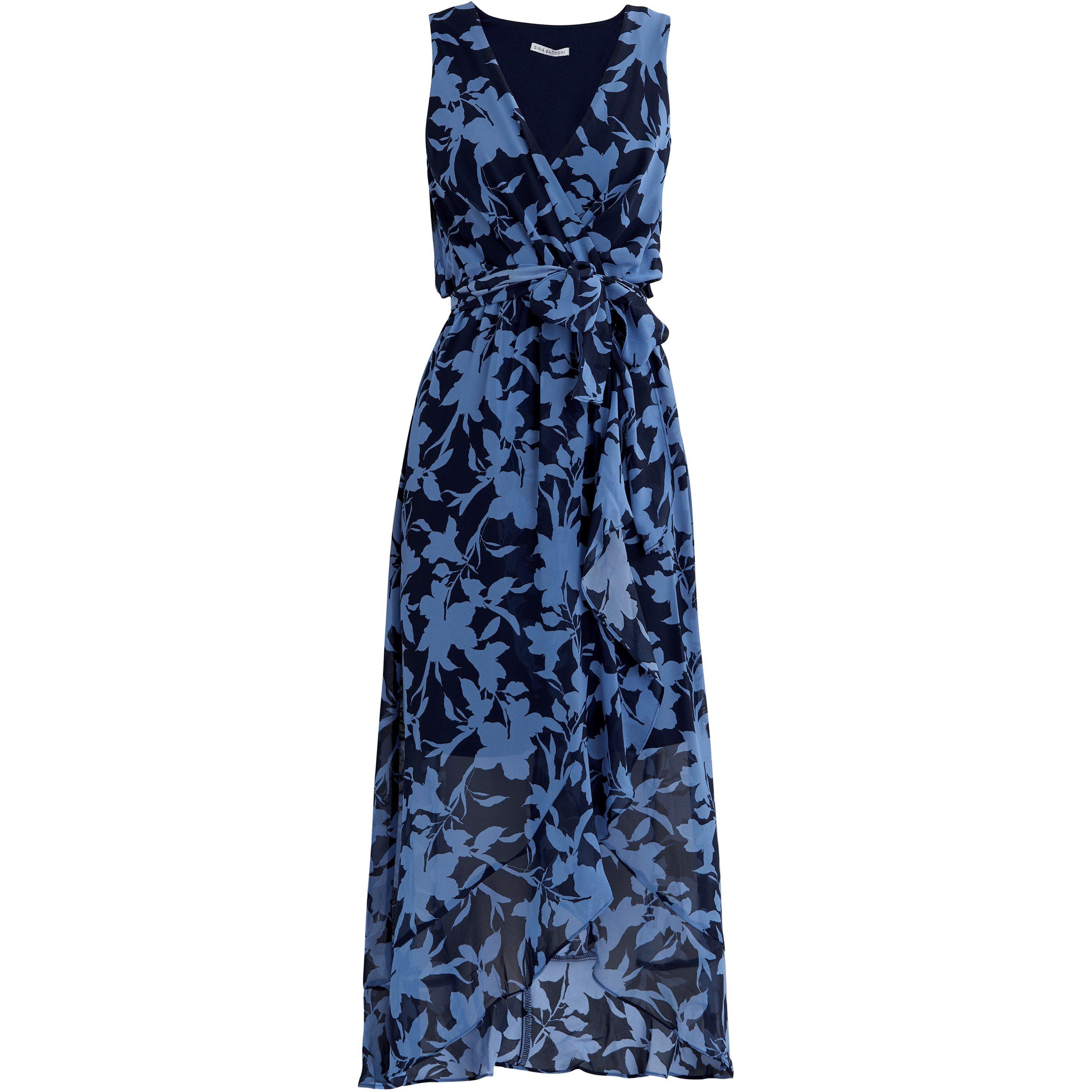 Navy Multi - Gina Bacconi - Alaura Long Printed Sleeveless Dress - 4