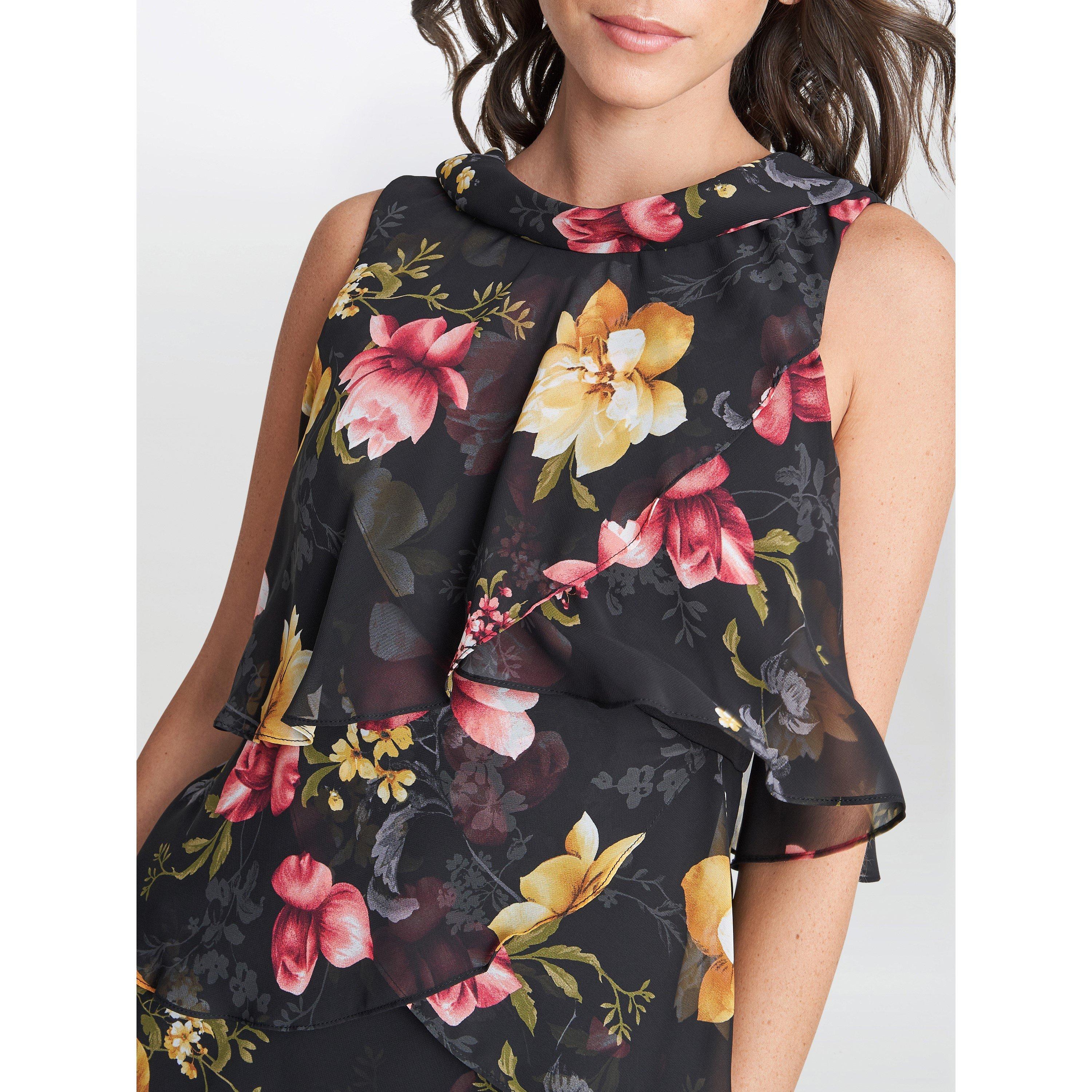 Black / Multi - Gina Bacconi - Candy Print Tiered Dress - 5