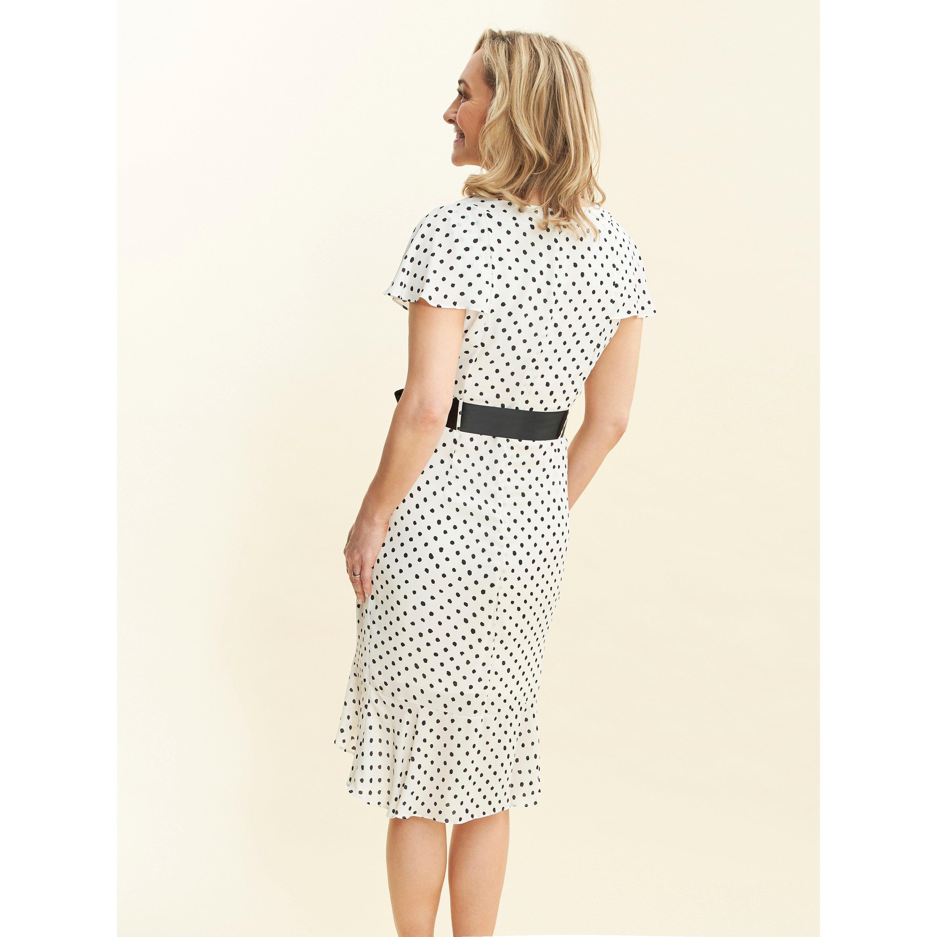 Off White / Bk - Gina Bacconi - Fina Georgette Wrap Dress With Frills - 2