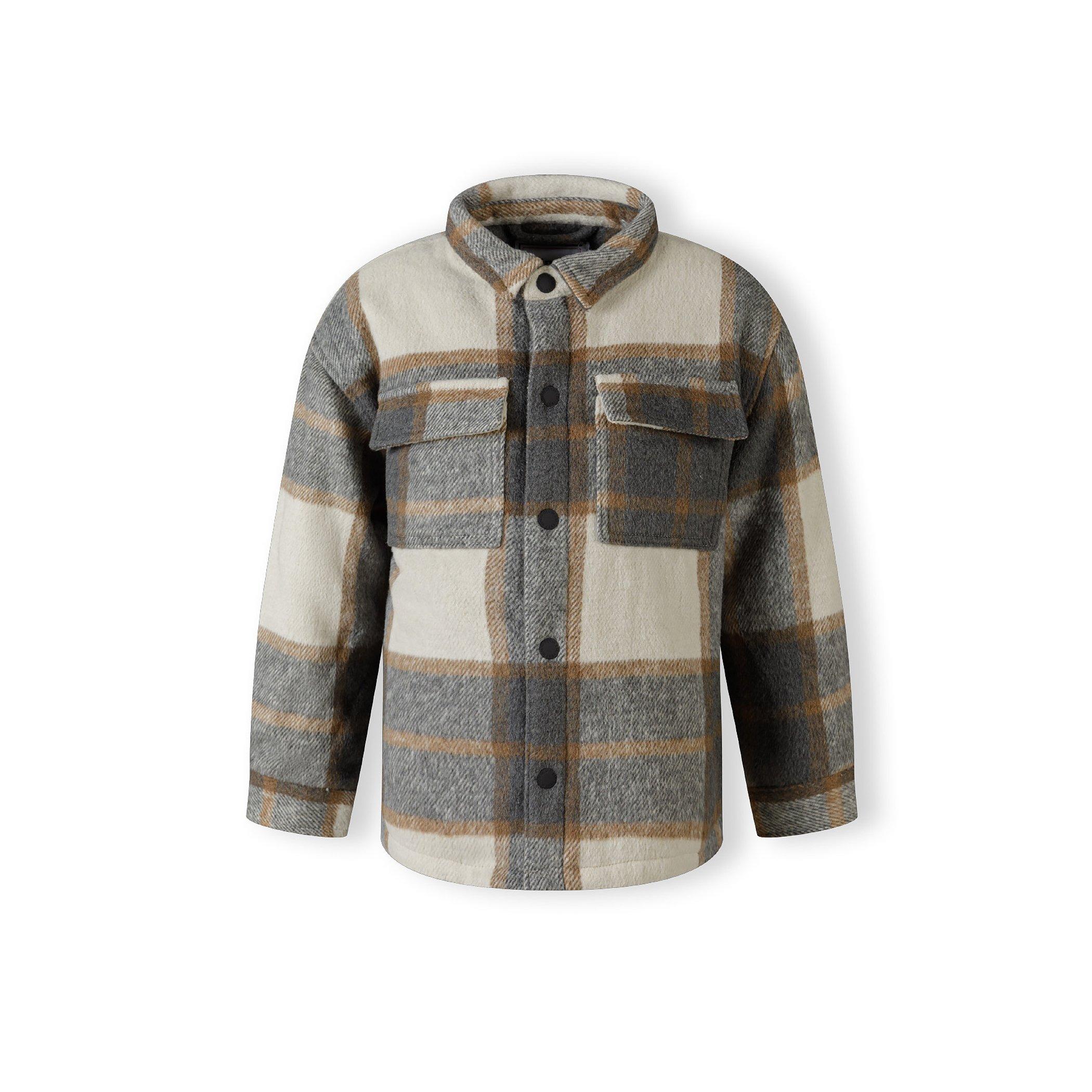 Grey - Minoti - Boys padded shirt jacket wool blend grey check - 1