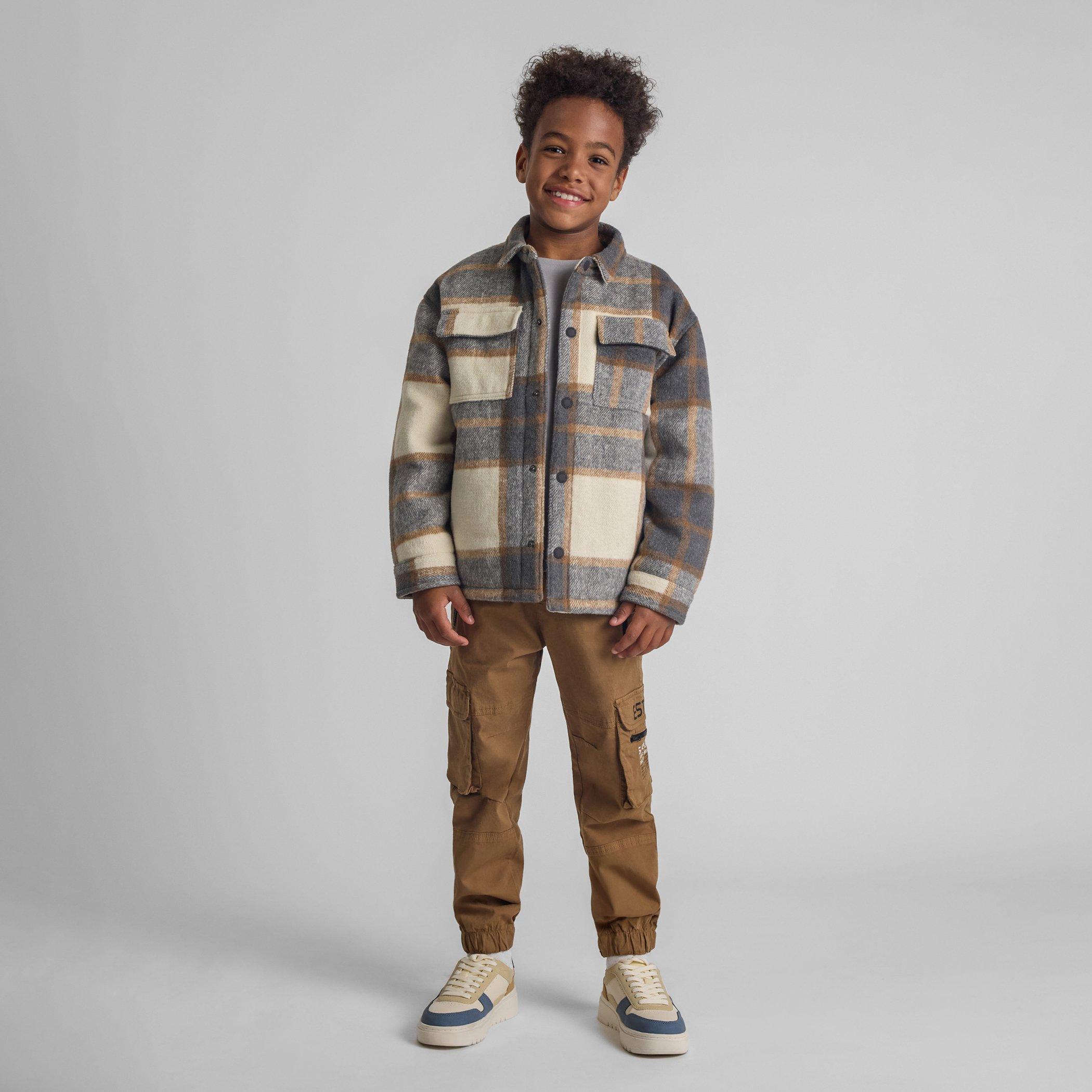 Grey - Minoti - Boys padded shirt jacket wool blend grey check - 2