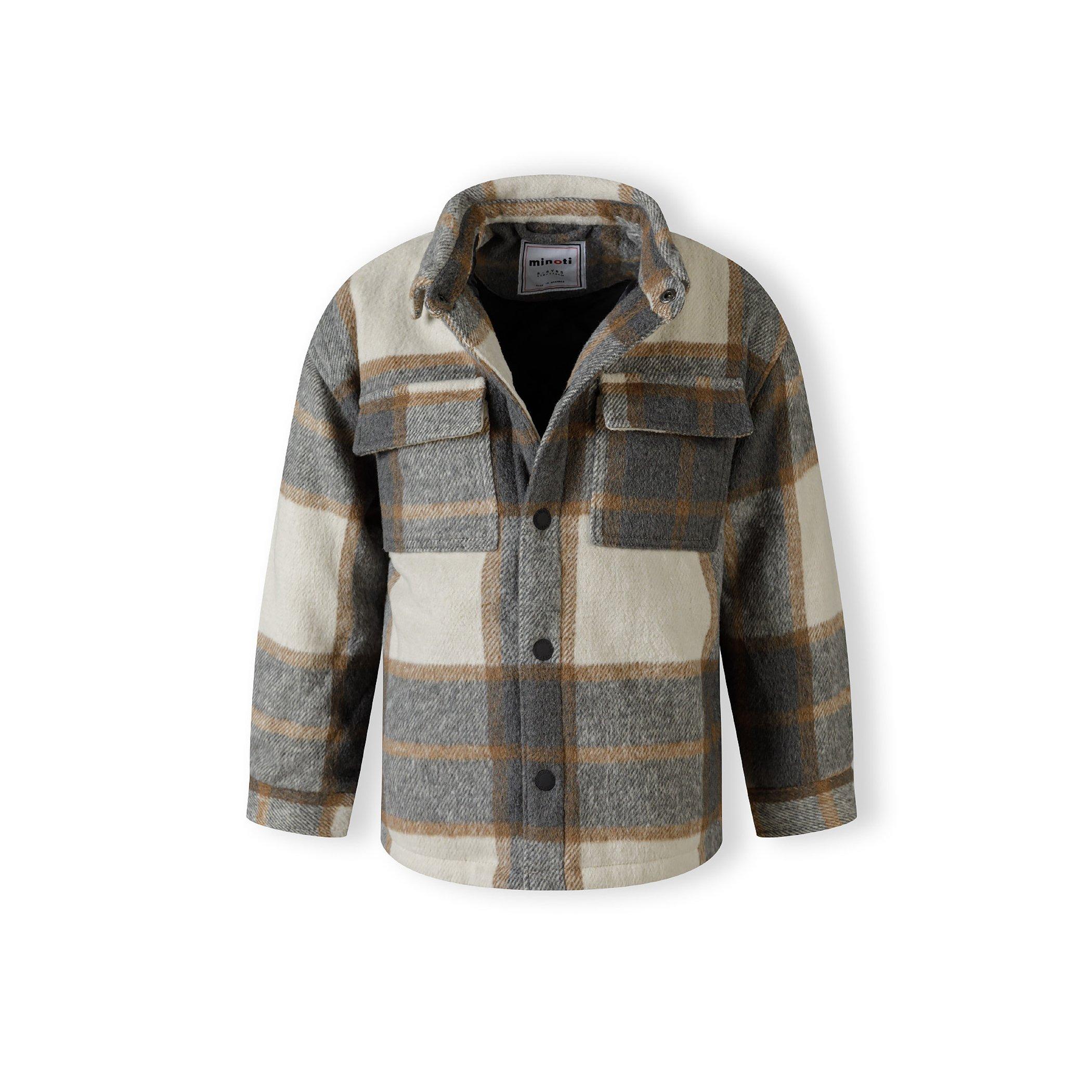 Grey - Minoti - Boys padded shirt jacket wool blend grey check - 5