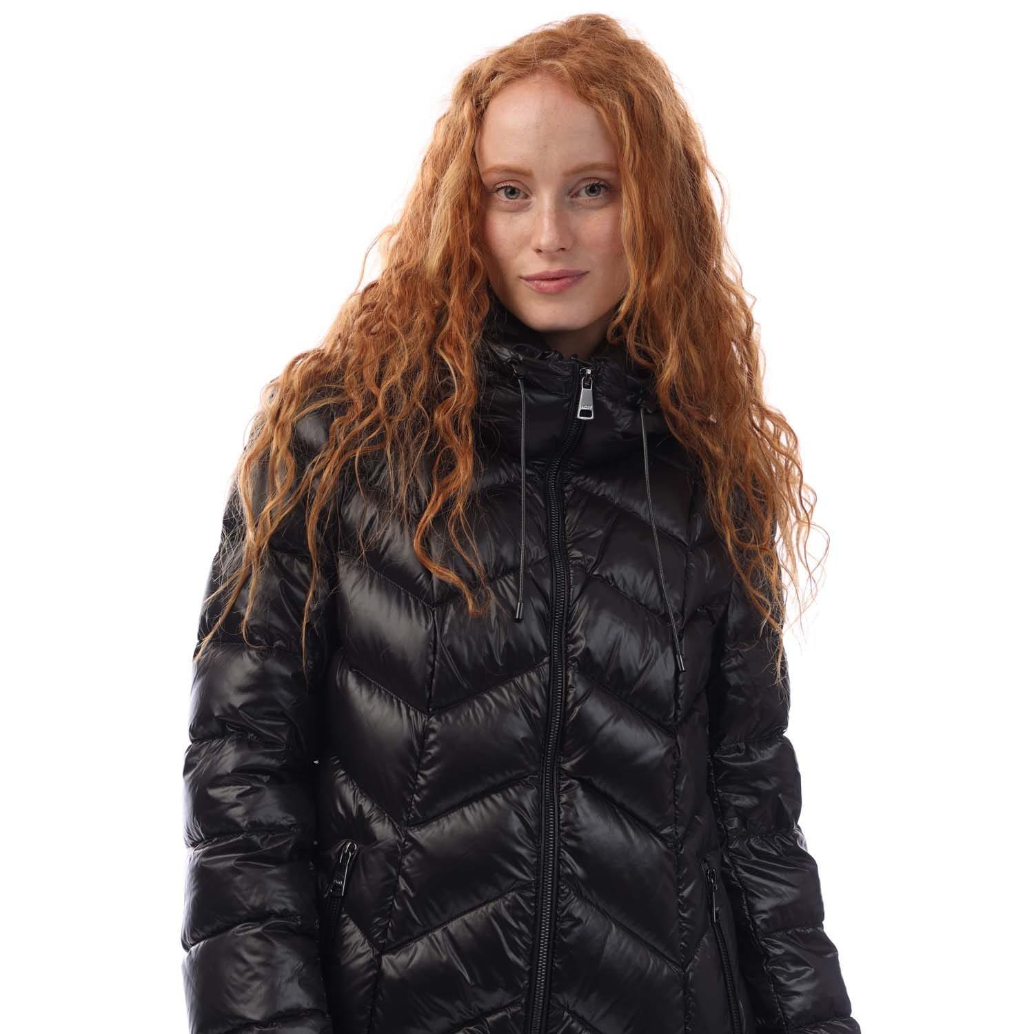 Black - DKNY - Zip Front Down Filled Jacket - 2