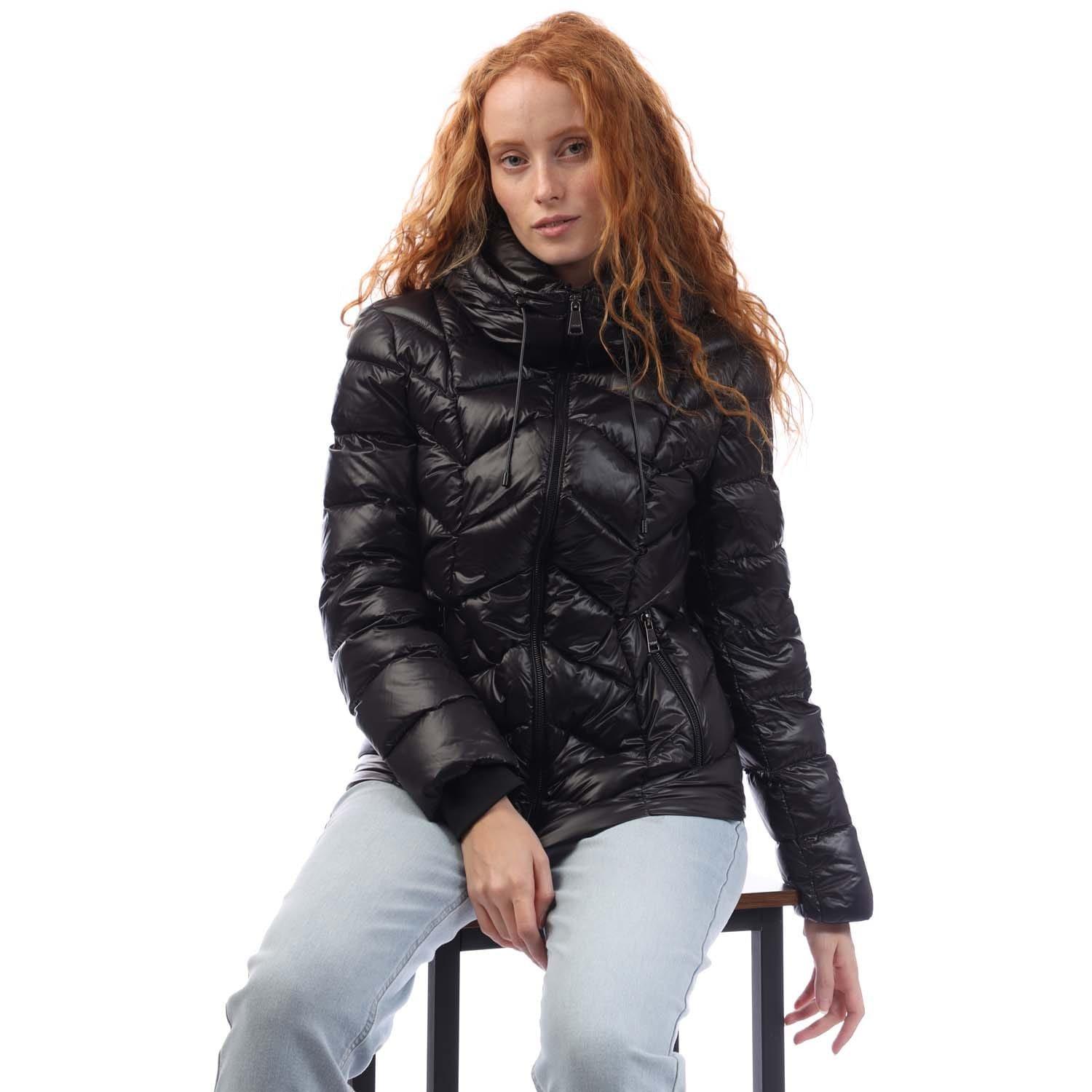 Black - DKNY - Zip Front Down Filled Jacket - 4