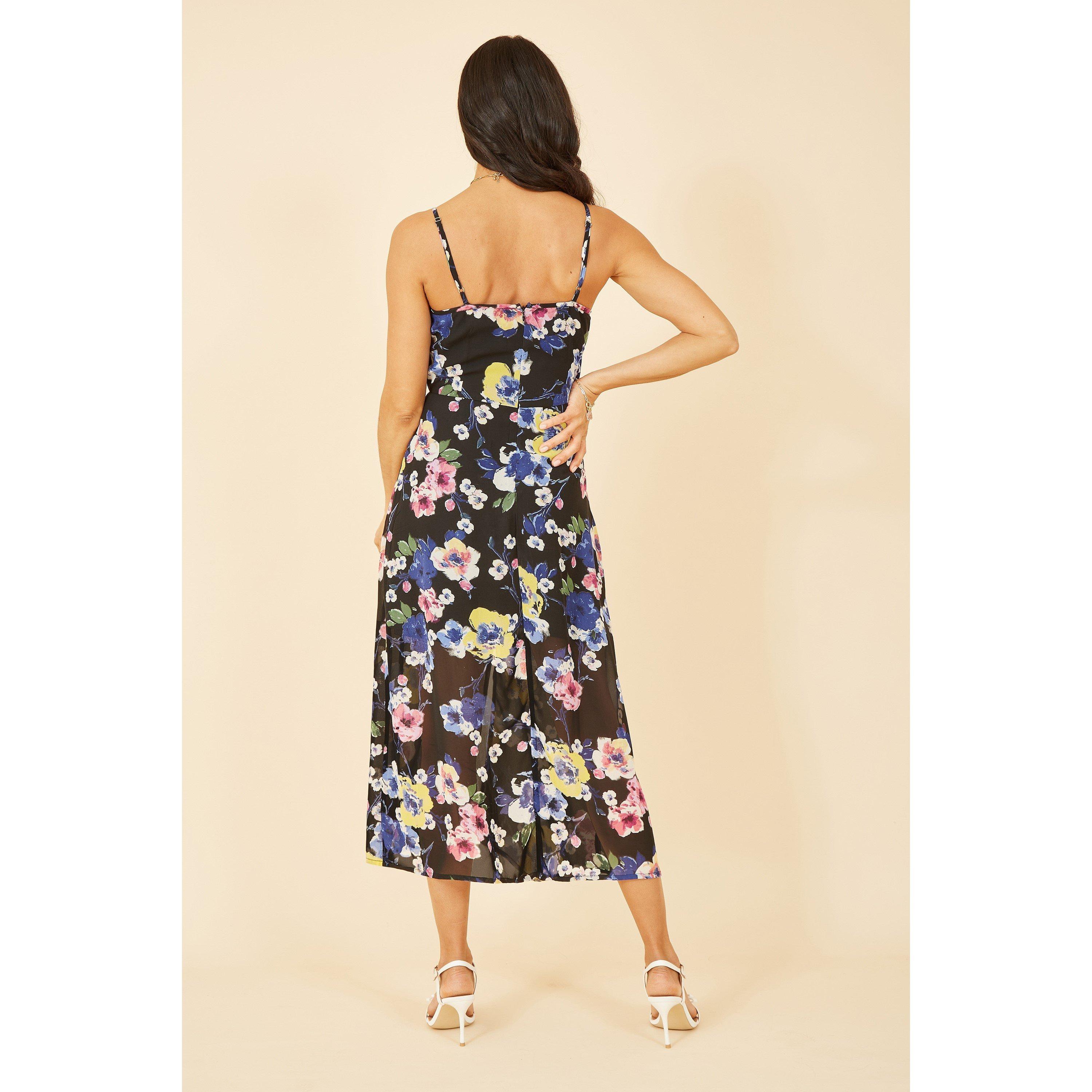 Black - Yumi - Black Floral Strappy Midi Dress - 4