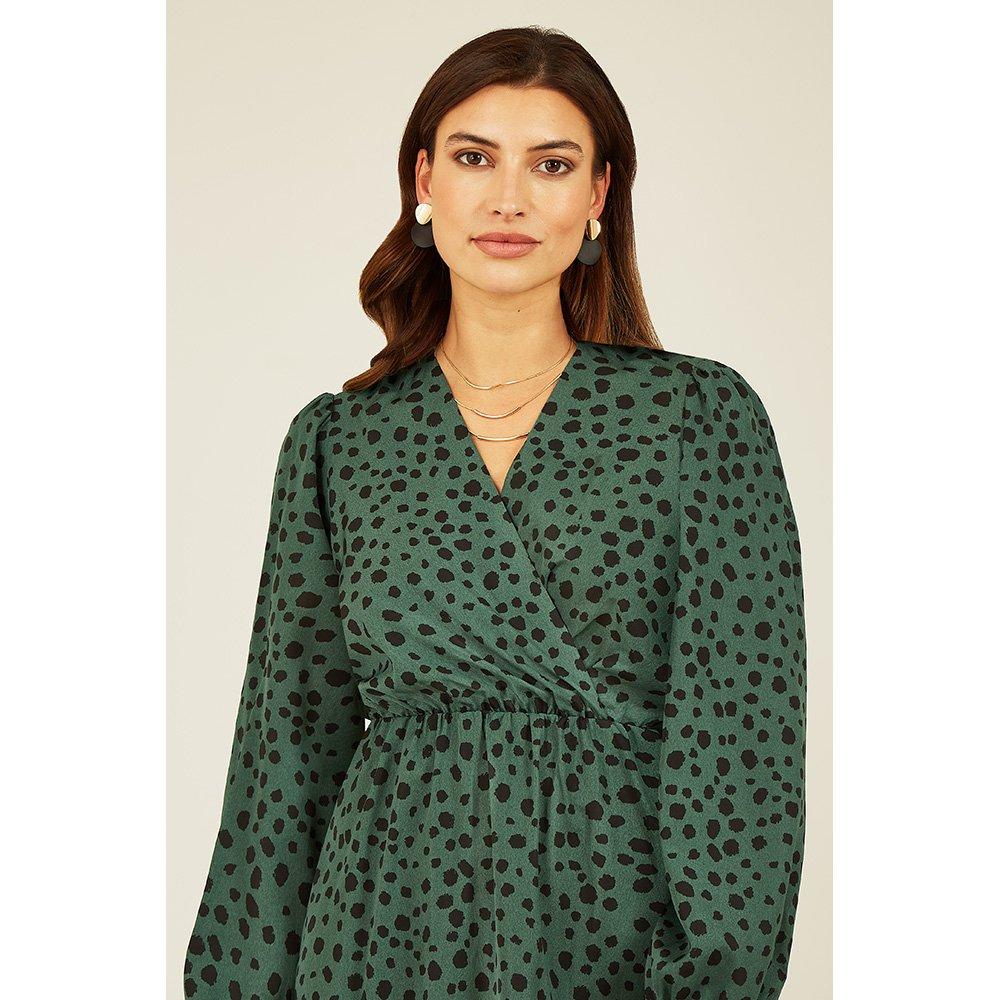 Green - Mela London - Green Dalmatian Print Midi Dress - 2