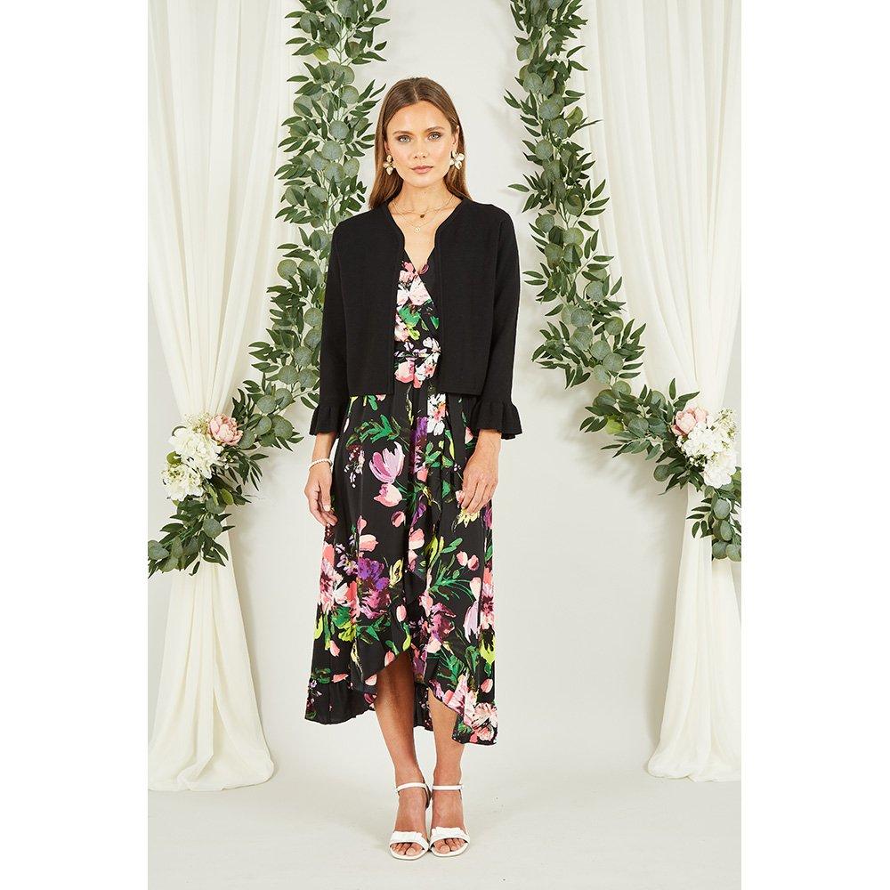 Black - Yumi - Black Cropped Cardigan With Bell Sleeves - 2