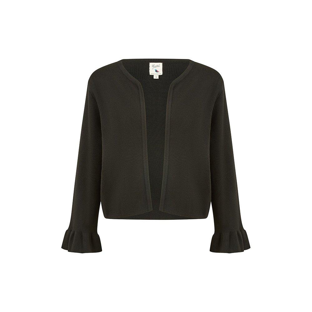 Black - Yumi - Black Cropped Cardigan With Bell Sleeves - 4