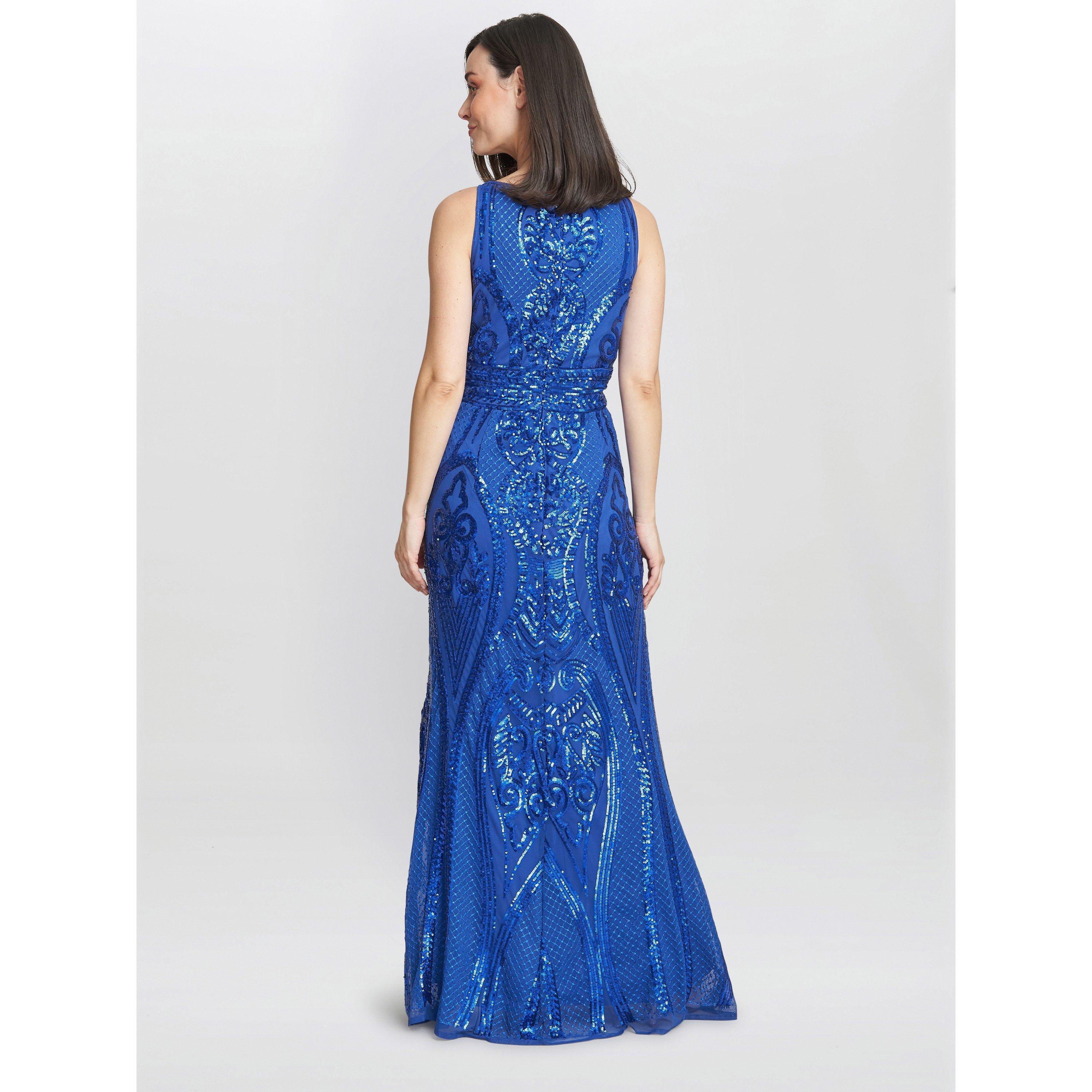 Royal - Gina Bacconi - Natalie Sequin Beaded Keyhole Maxi Dress - 2