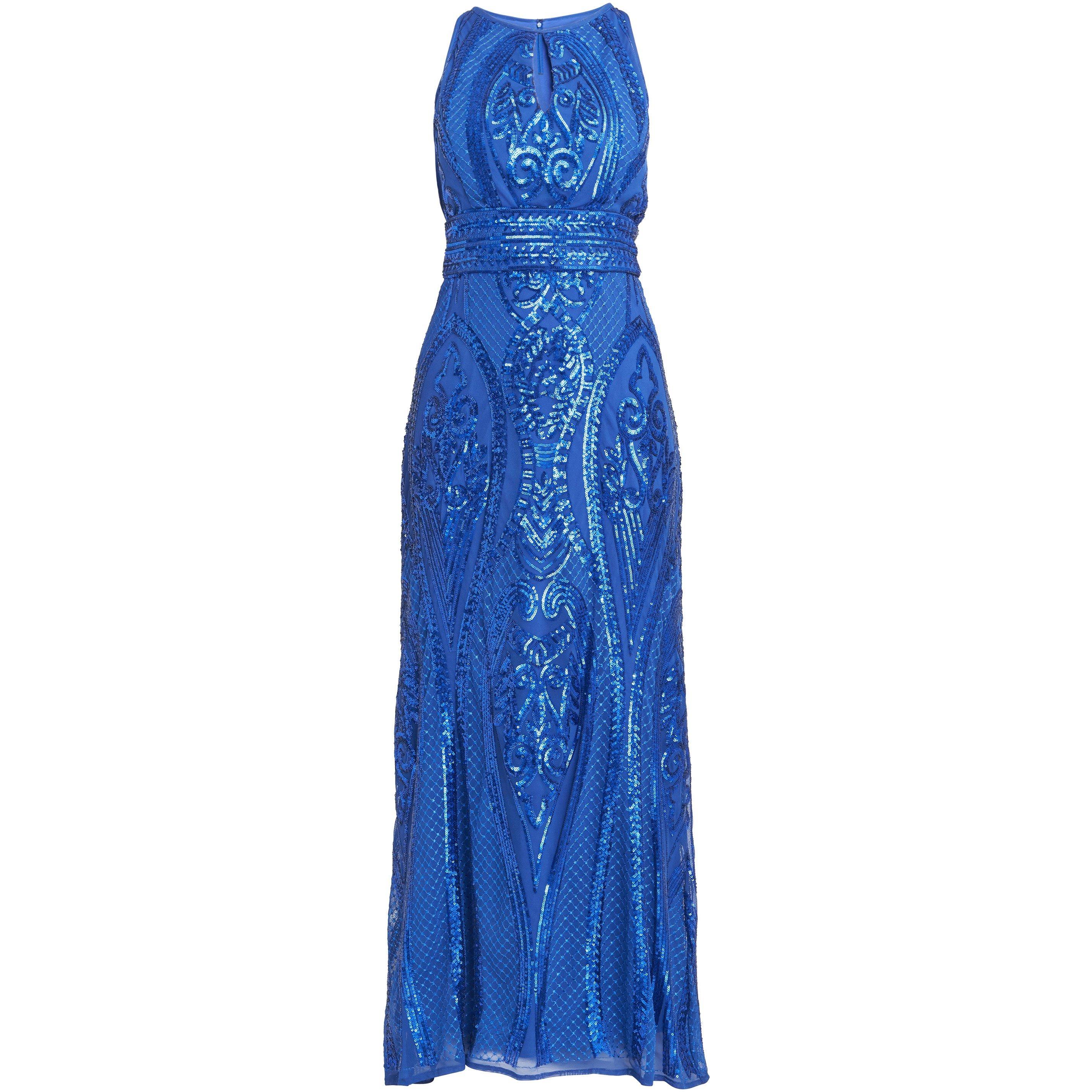 Royal - Gina Bacconi - Natalie Sequin Beaded Keyhole Maxi Dress - 4