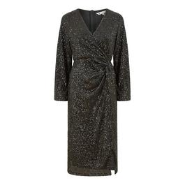 Yumi Black Sequin Ruched Wrap Dress