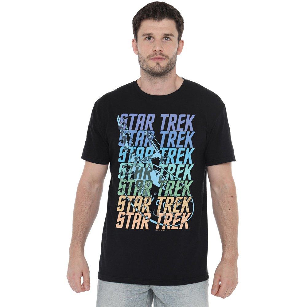 Black - Star Trek - Star Trek Multi Logo Enterprise T Shirt Black - 1