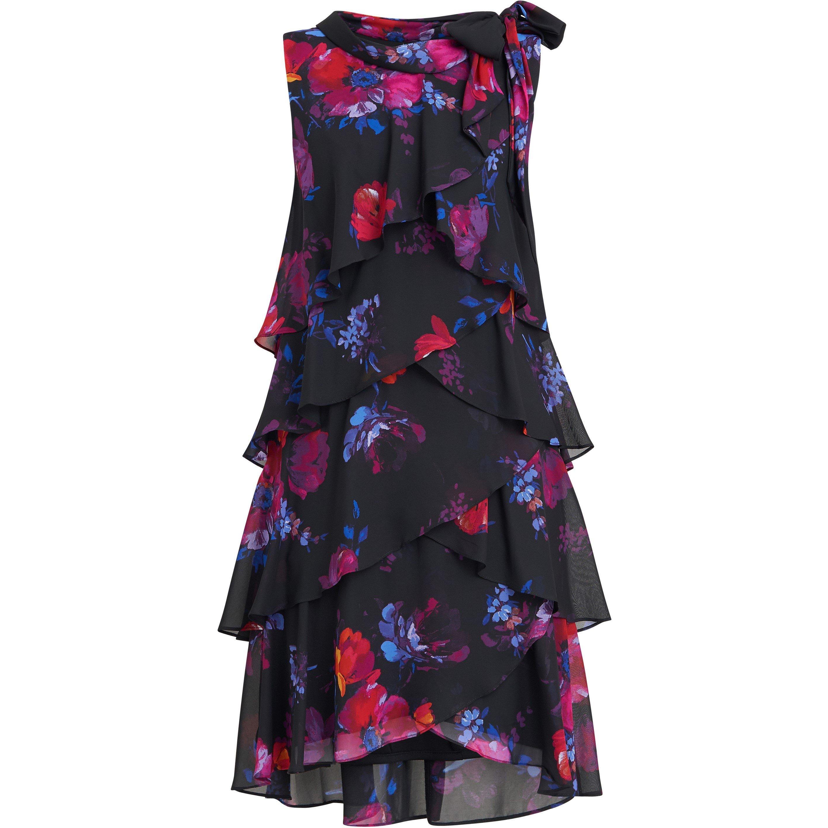 Black / Multi - Gina Bacconi - Neesha Sleeveless Printed Tiered Dress - 4