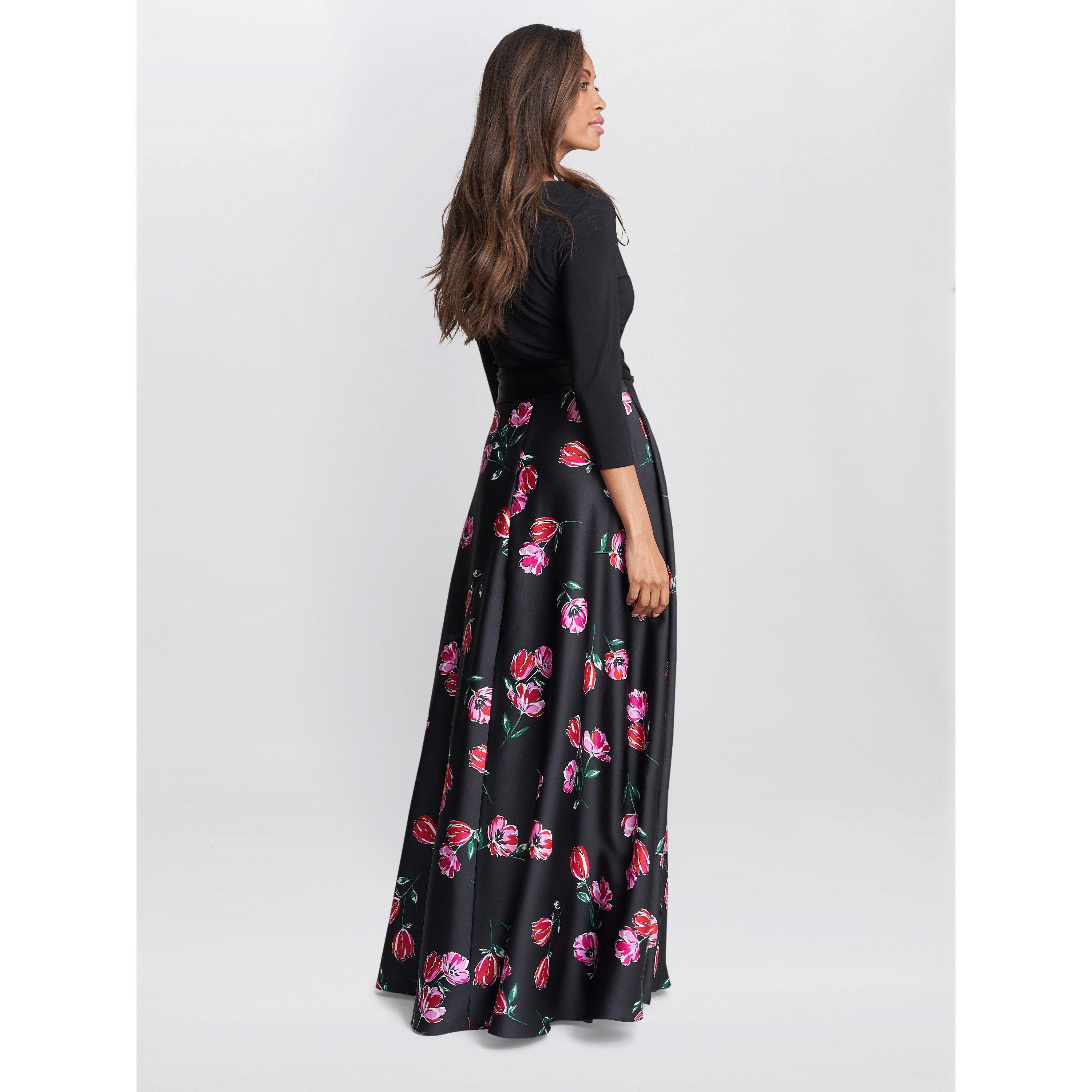 Black / Pink - Gina Bacconi - Athena Print Floral Satin Jersey Dress - 2